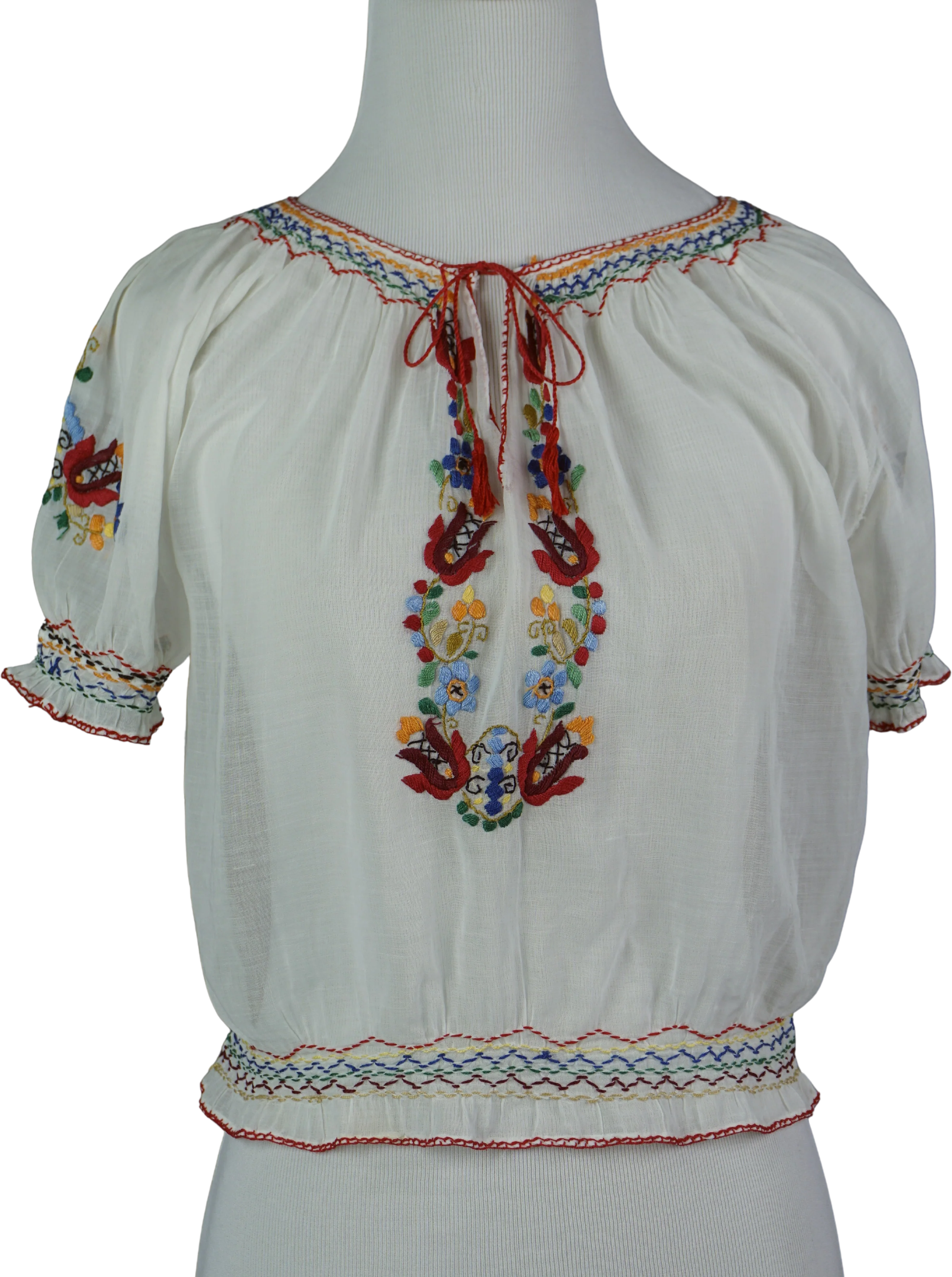 40s/50s Vintage Hungarian Hand Embroidered Peasant Blouse By Made In Hungary