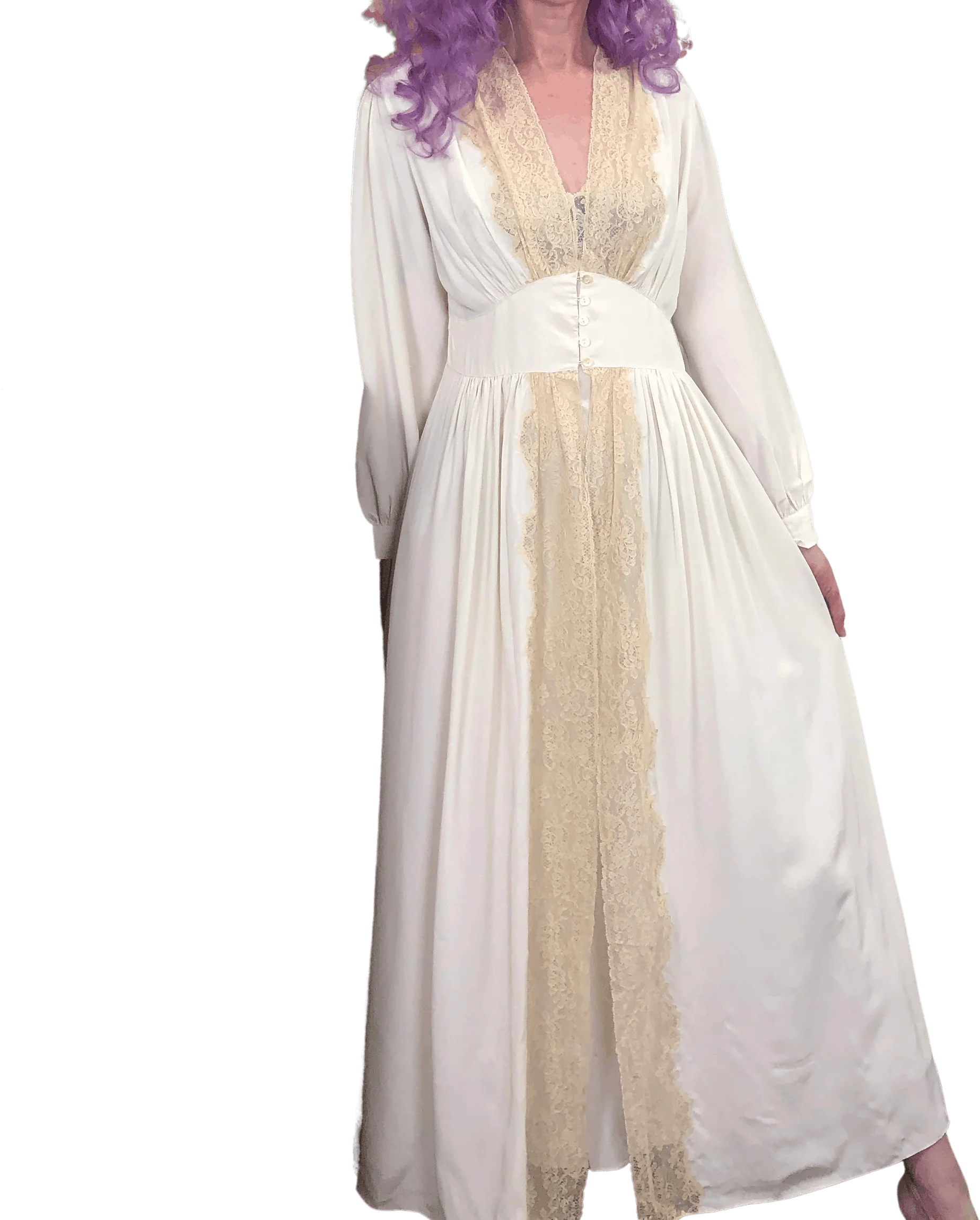 40s/50s Vintage Peignoir Set Cold Rayon Nightgown Robe by Tranel
