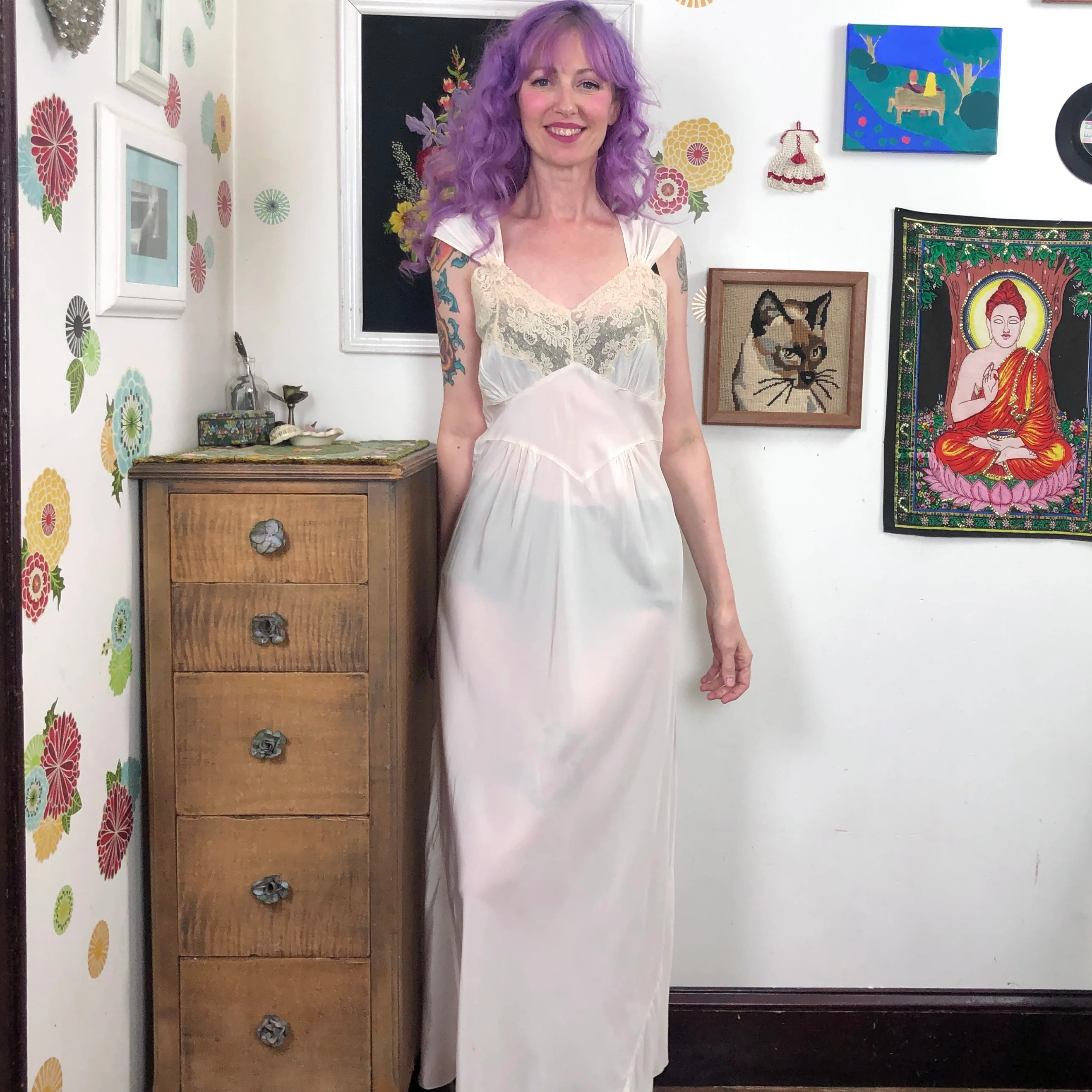40s/50s Vintage Peignoir Set Cold Rayon Nightgown Robe by Tranel - Image 6