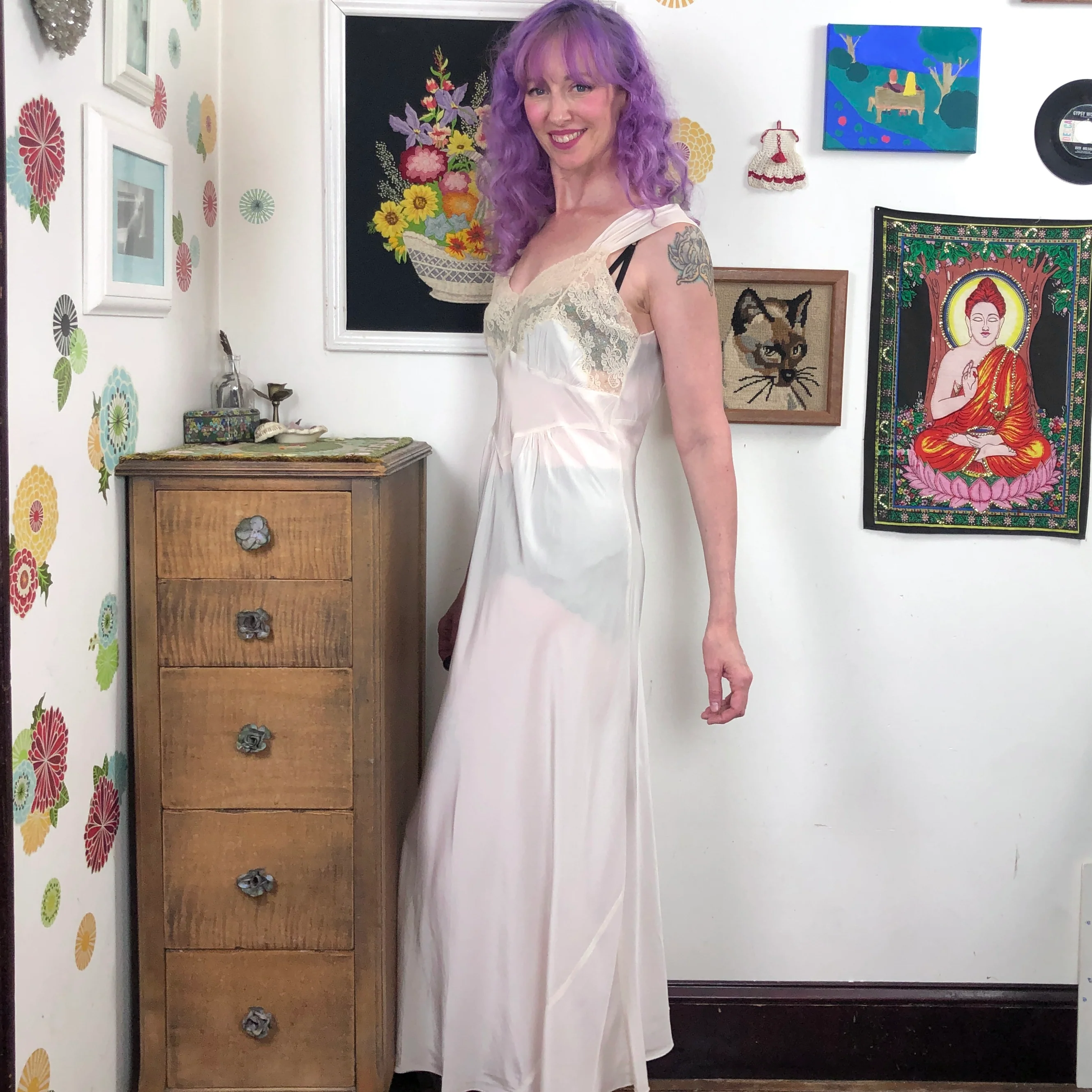 40s/50s Vintage Peignoir Set Cold Rayon Nightgown Robe by Tranel - Image 8