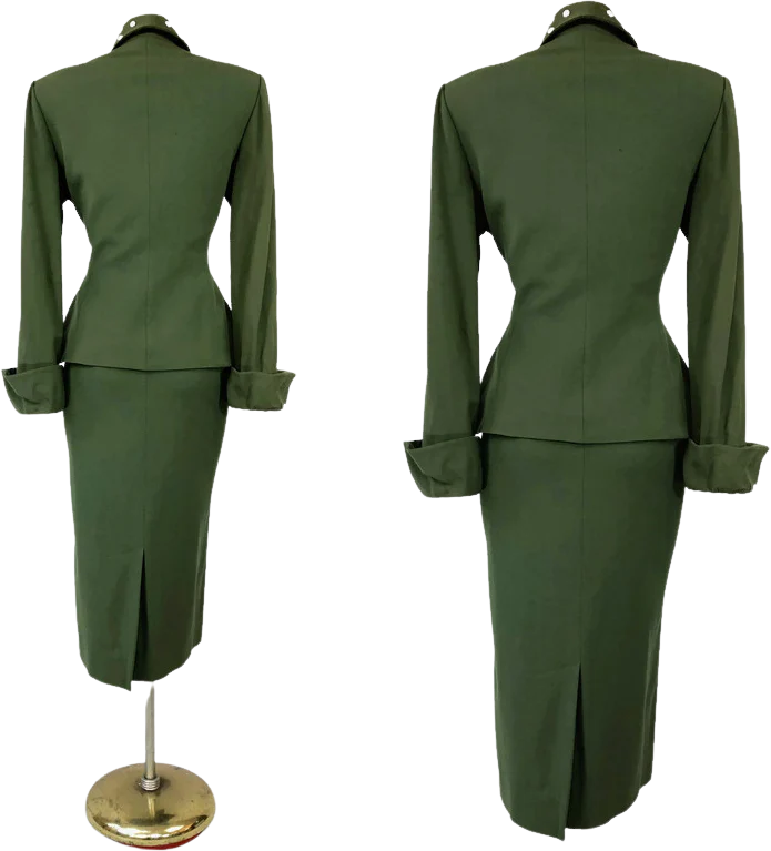 40s/50s Reserved- Vintage Wool Green Beaded Skirt Suit By Lilli Ann - Image 2