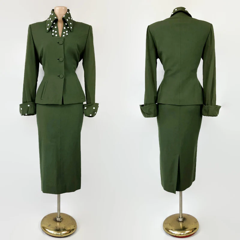 40s/50s Reserved- Vintage Wool Green Beaded Skirt Suit By Lilli Ann - Image 3
