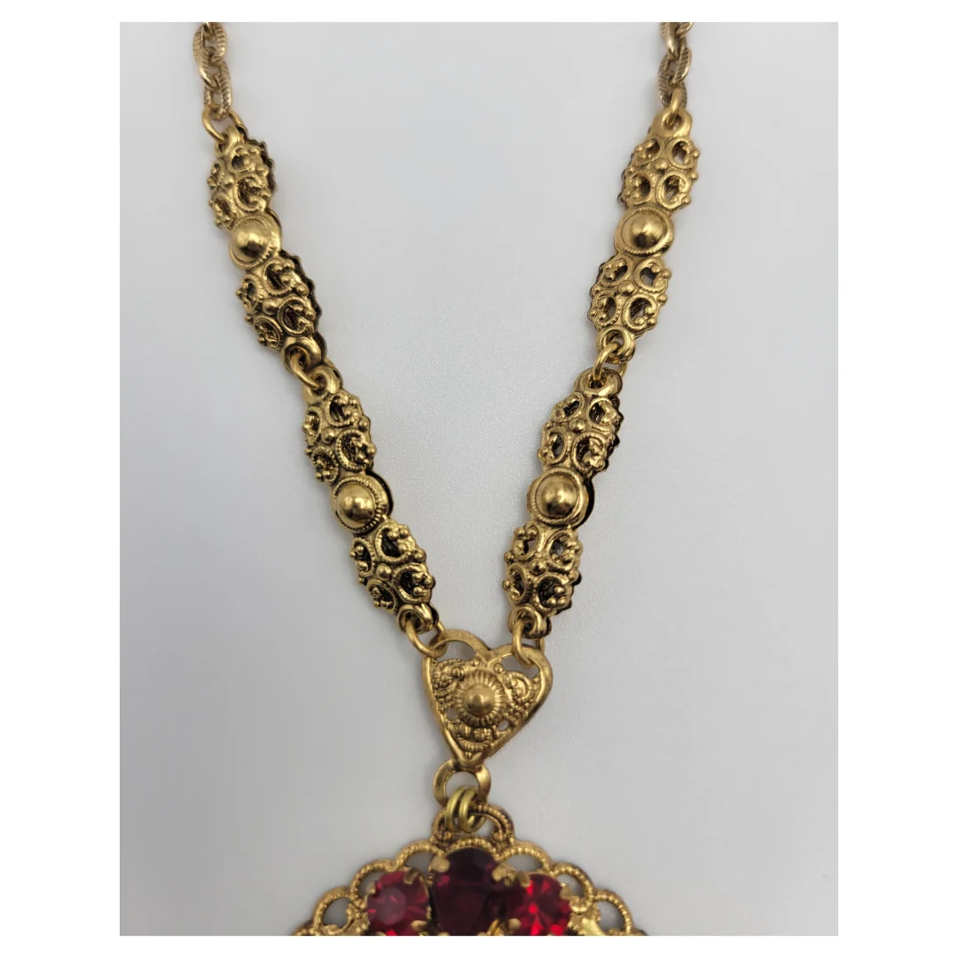40s/50s West Germany Gold Filigree Rhinestone Necklace - Image 3