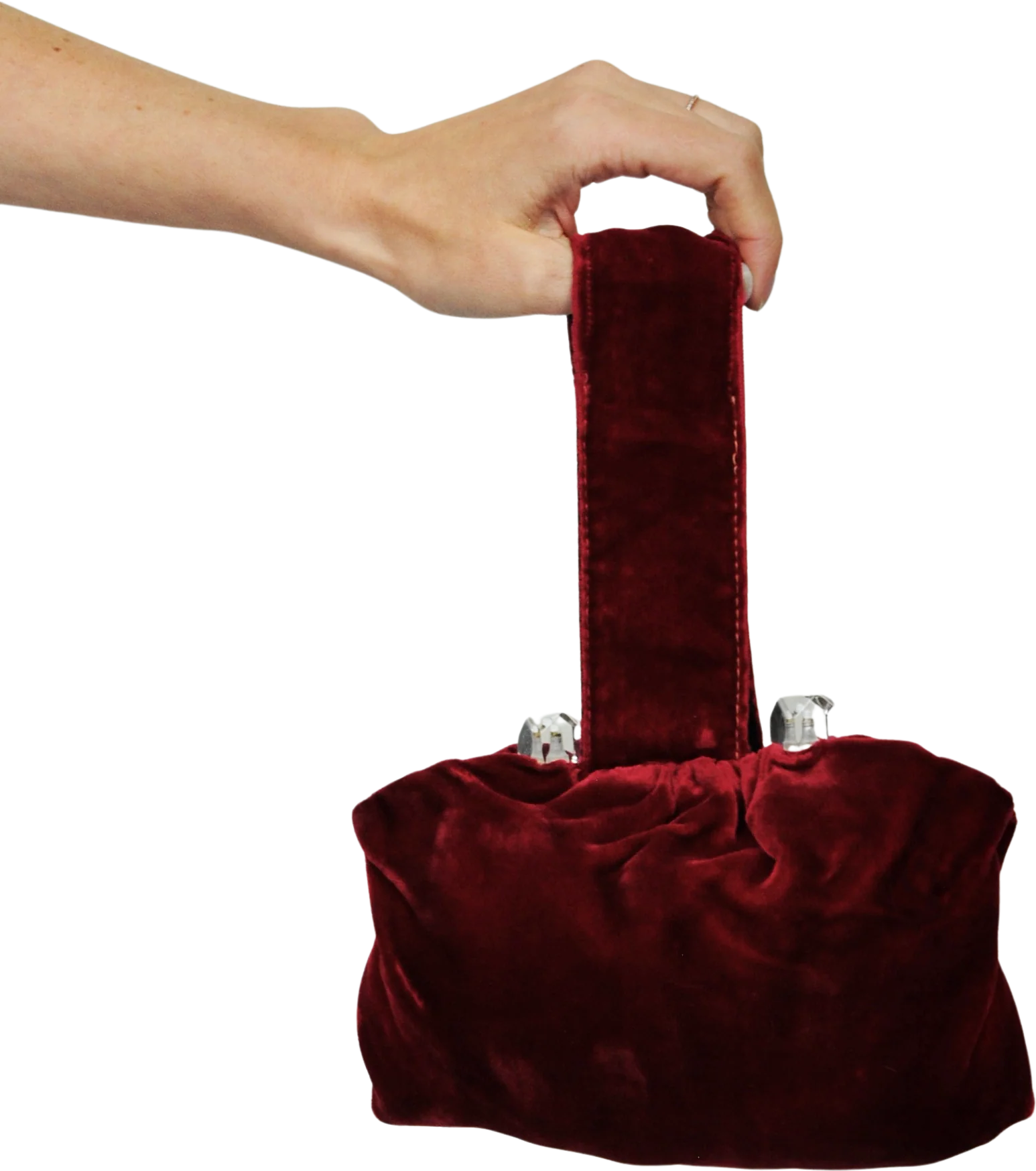 40s/50s Wine Red Velvet Wristlet Purse With Lucite Details
