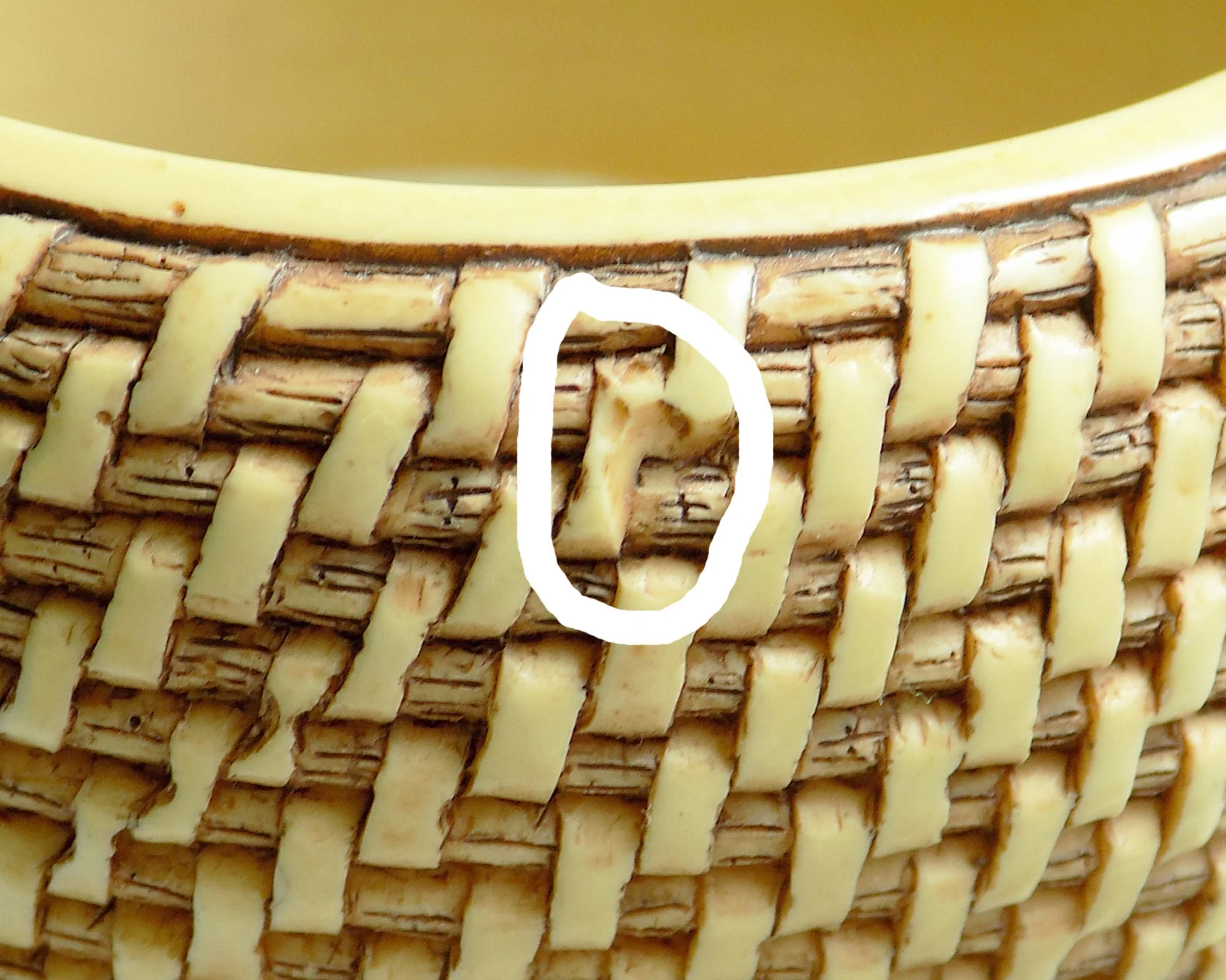 40s Art Deco Bakelite Bracelet Hand Carved Basket Weave Bangle Pale Yellow Minor Chip Discounted - Image 6