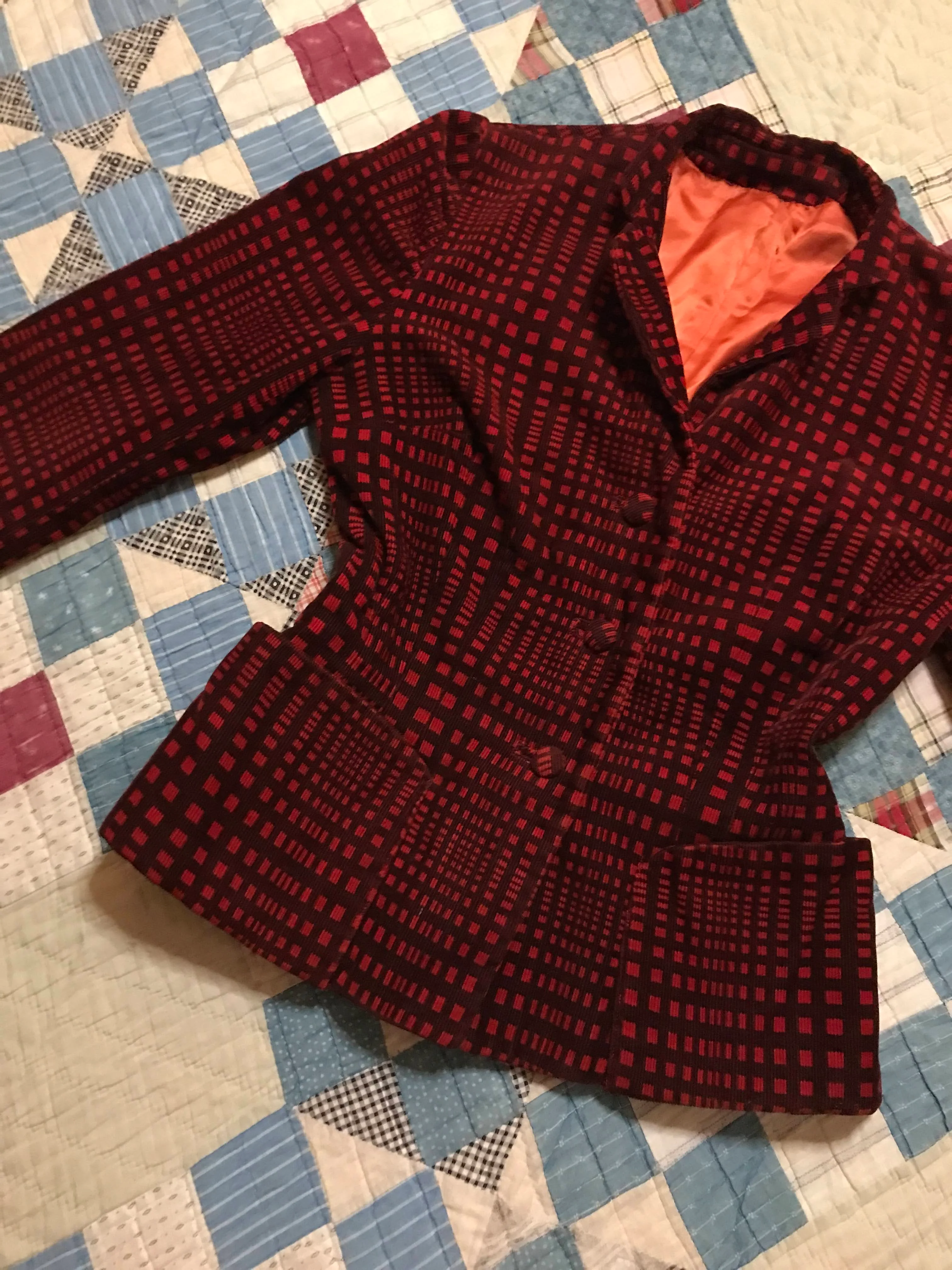 40s Art Deco Dark Academia Corduroy Shorty Blazer - Image 6