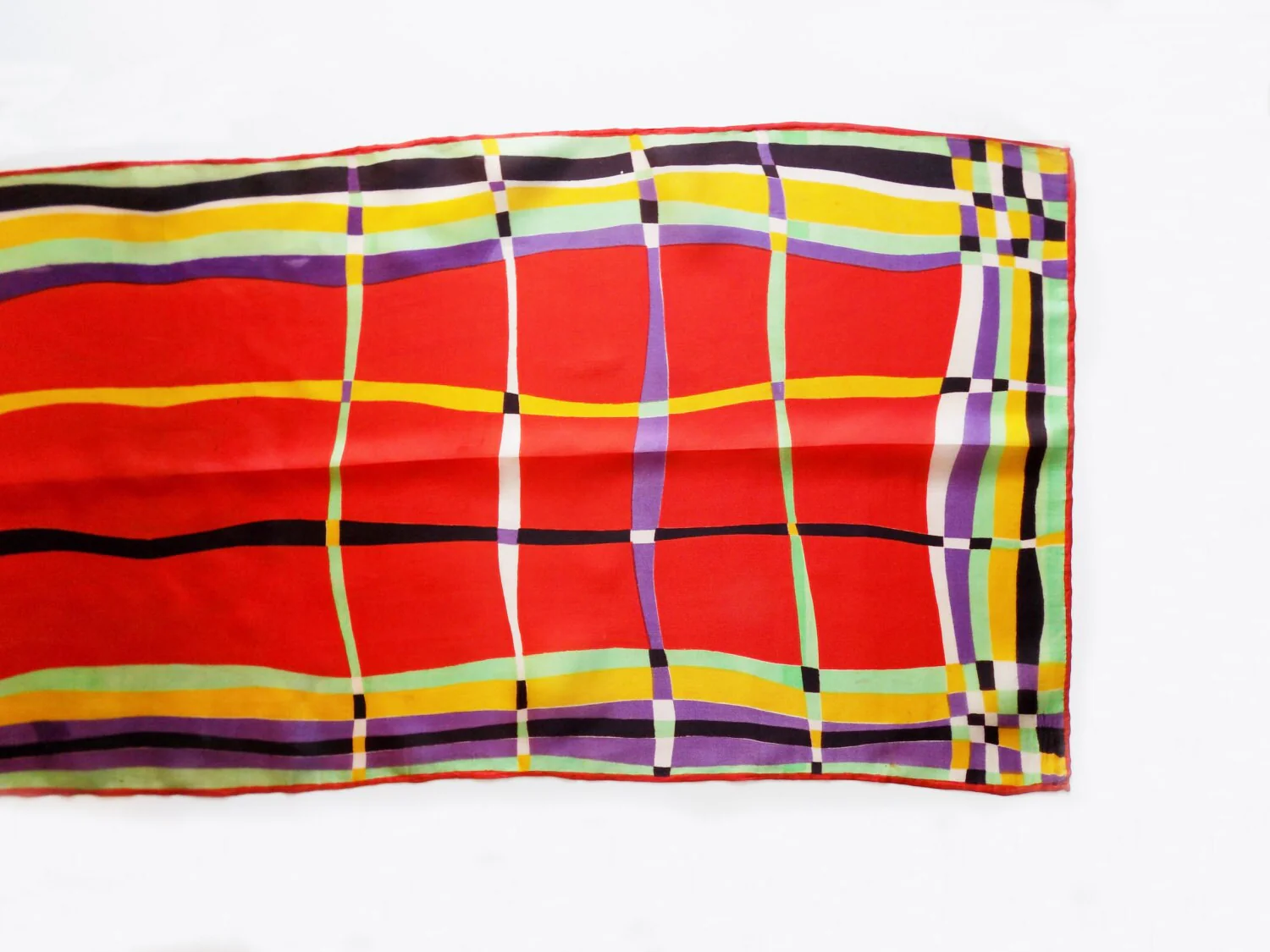 40s Art Deco Plaid Silk Rayon Scarf - Image 2