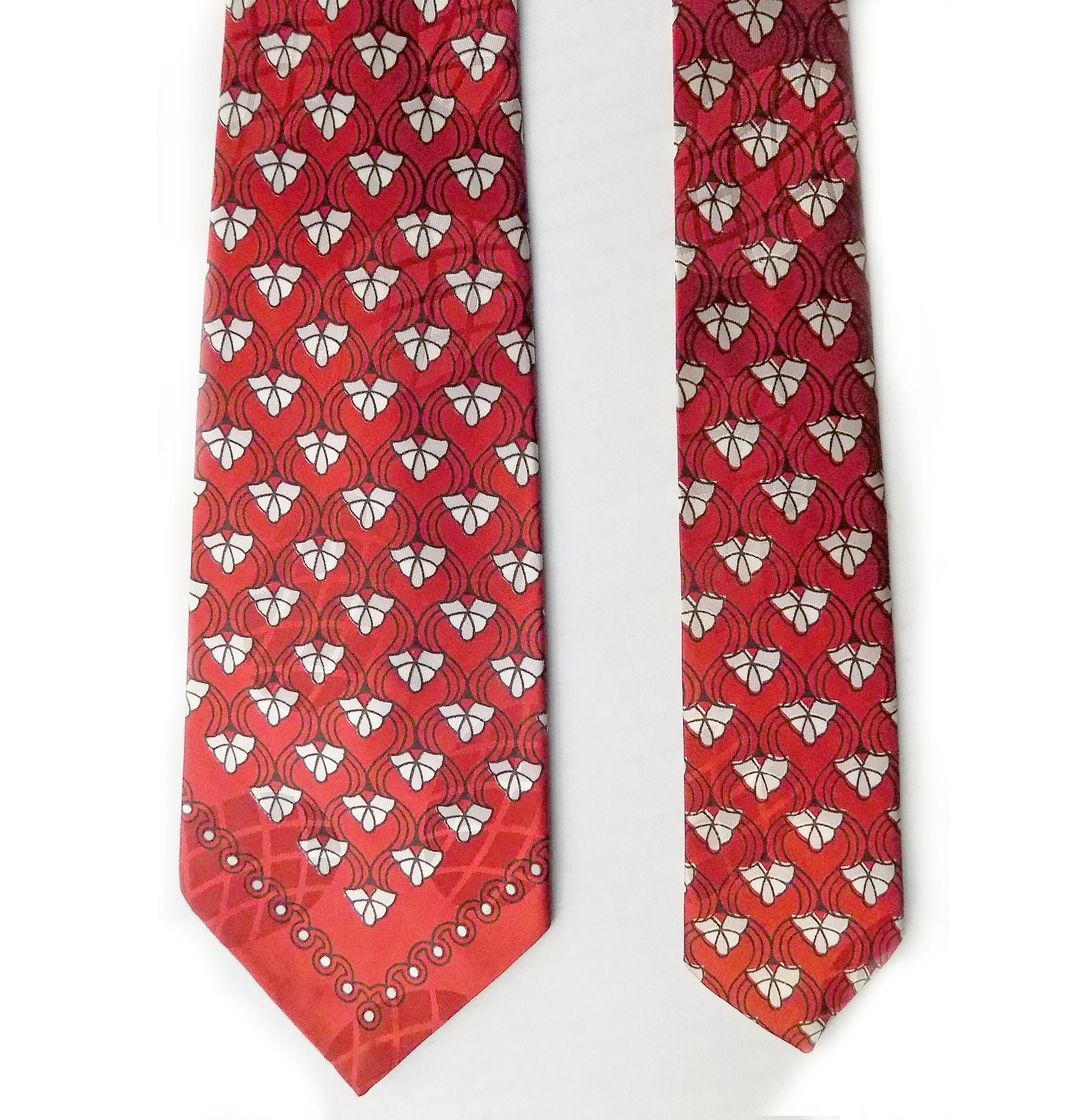 40s Art Deco Wide Satin Necktie Persian Border Swing Rockabilly Atomic Mid-Century Rnr Jive Hollywood Red - Image 3