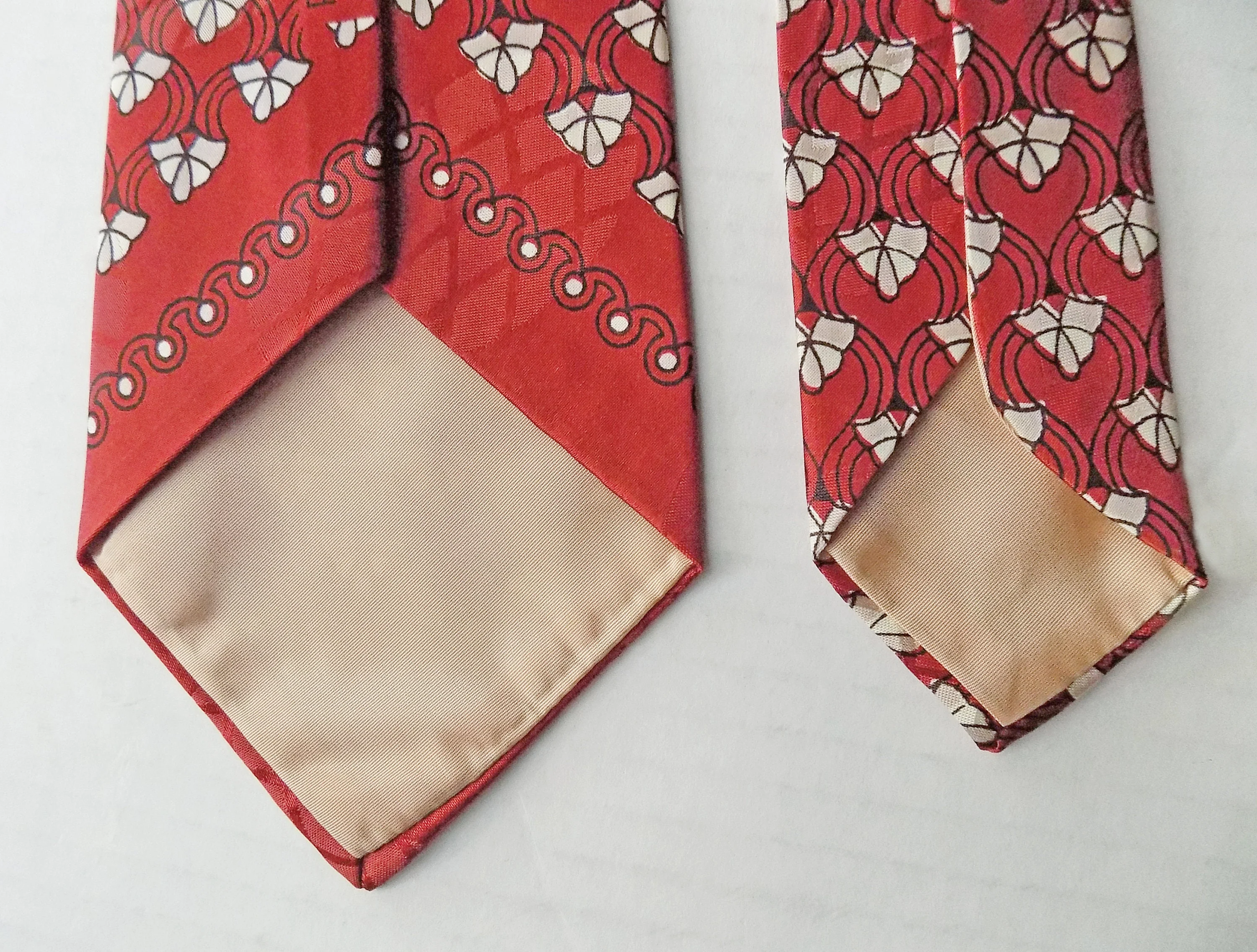 40s Art Deco Wide Satin Necktie Persian Border Swing Rockabilly Atomic Mid-Century Rnr Jive Hollywood Red - Image 4