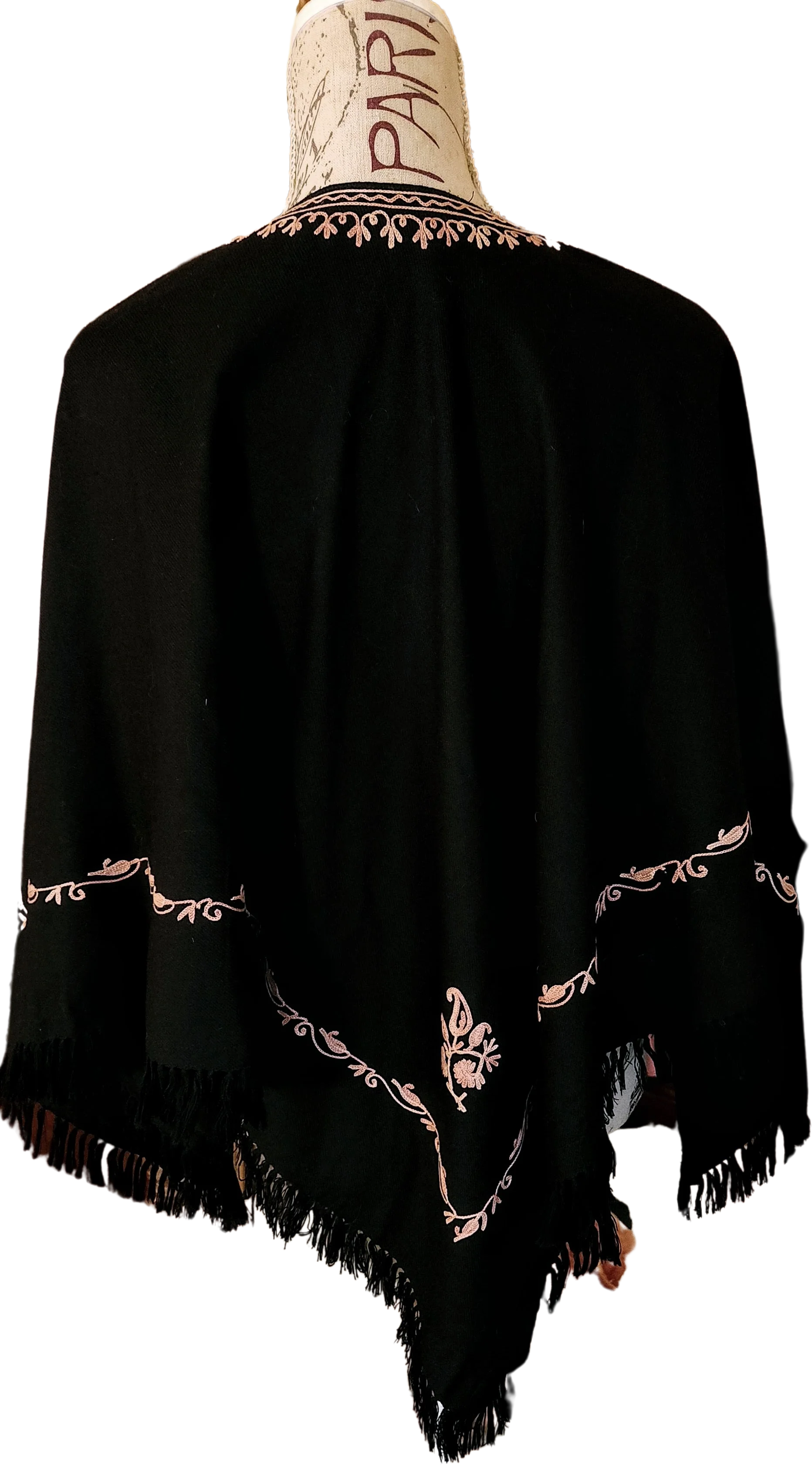 40s Black And Pink Rayon/silk Ribbon Detail Poncho - Image 2