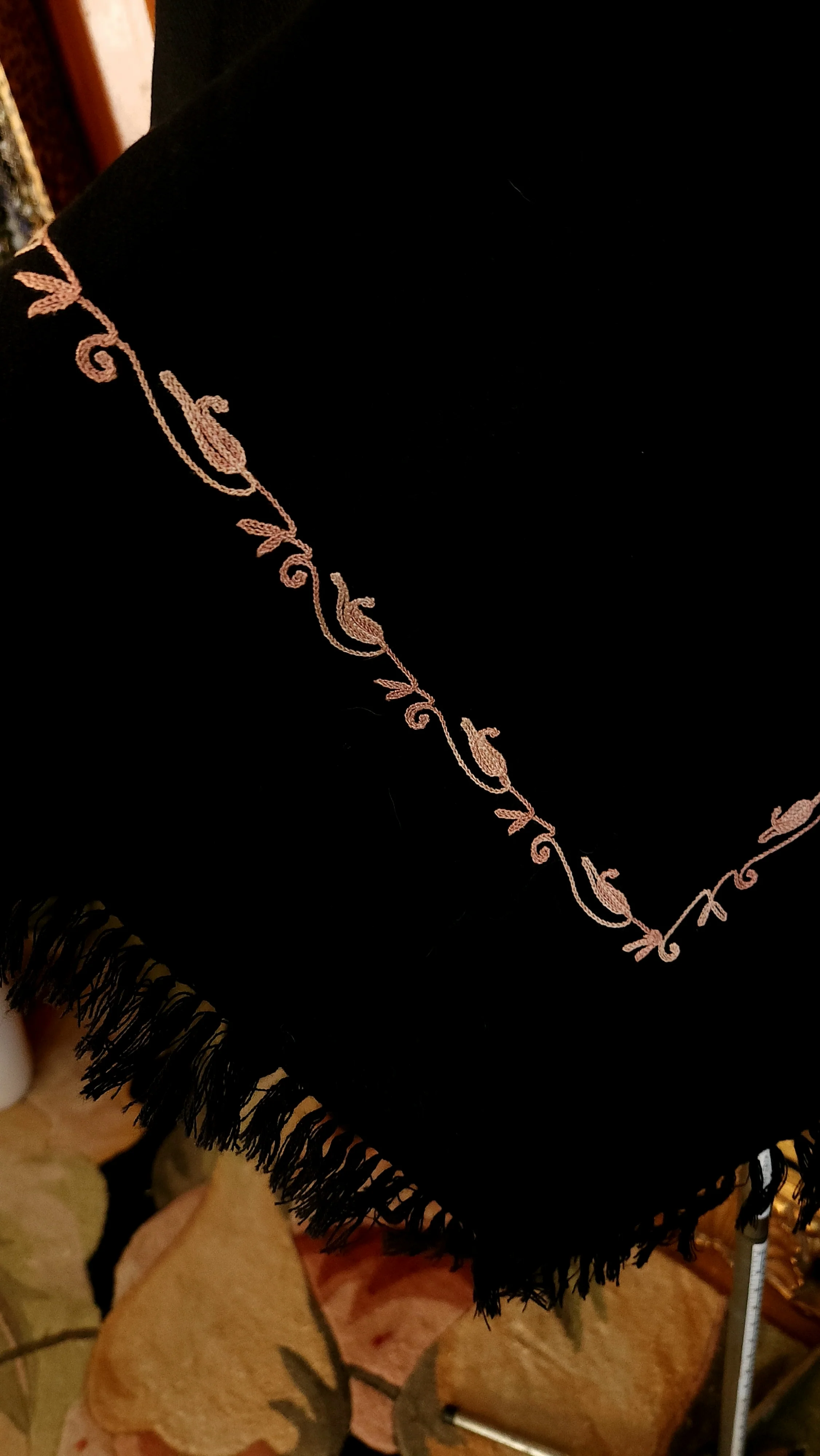 40s Black And Pink Rayon/silk Ribbon Detail Poncho - Image 5