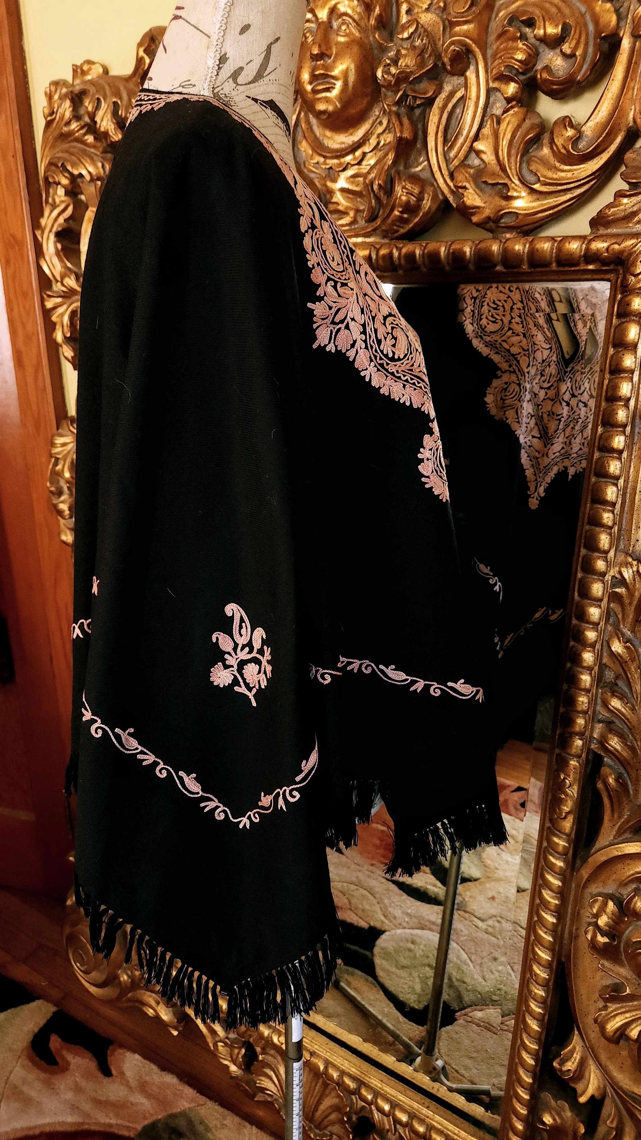 40s Black And Pink Rayon/silk Ribbon Detail Poncho - Image 7