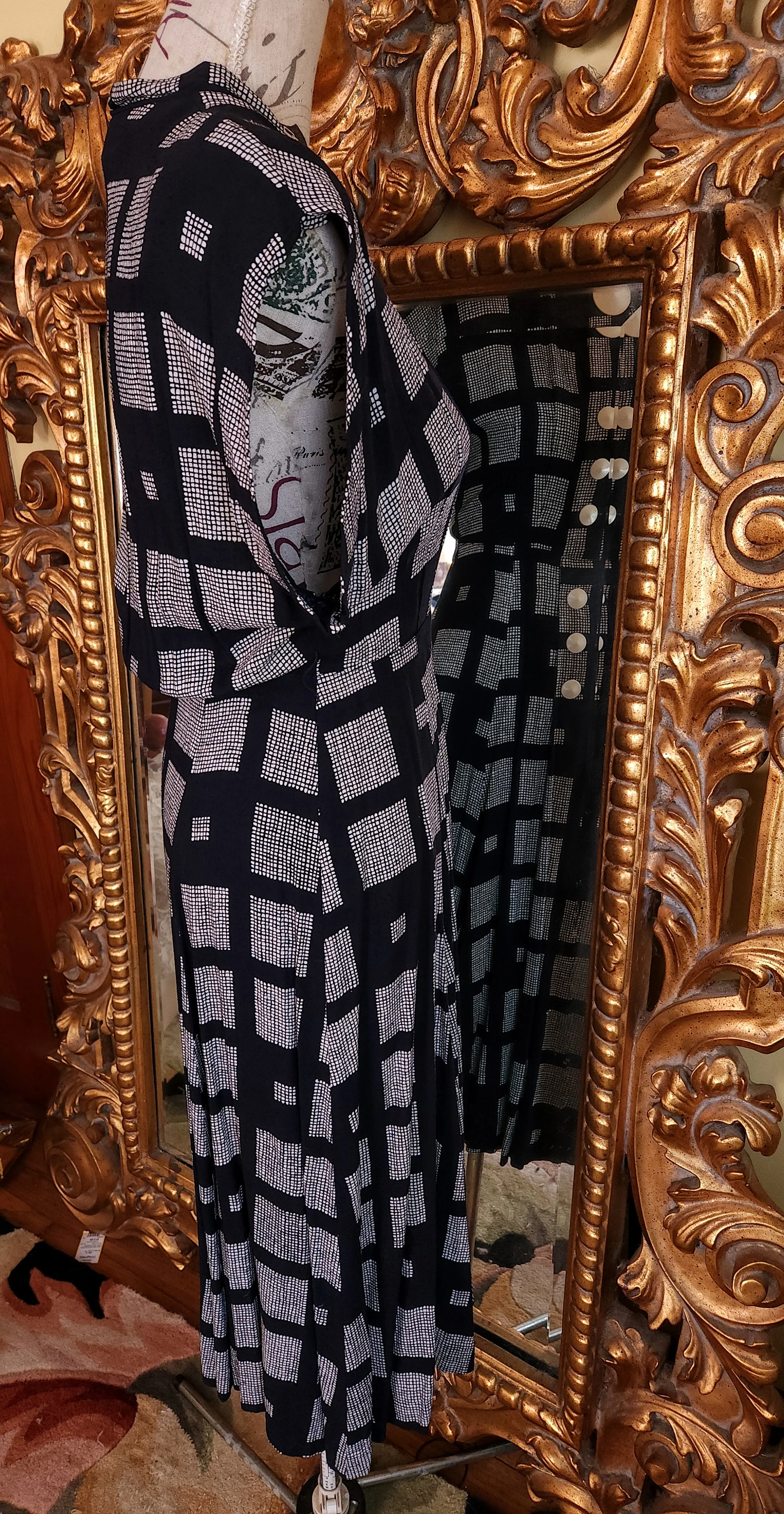 40s Black And White Large Check Shirt Dress By Marcy Allen - Image 3