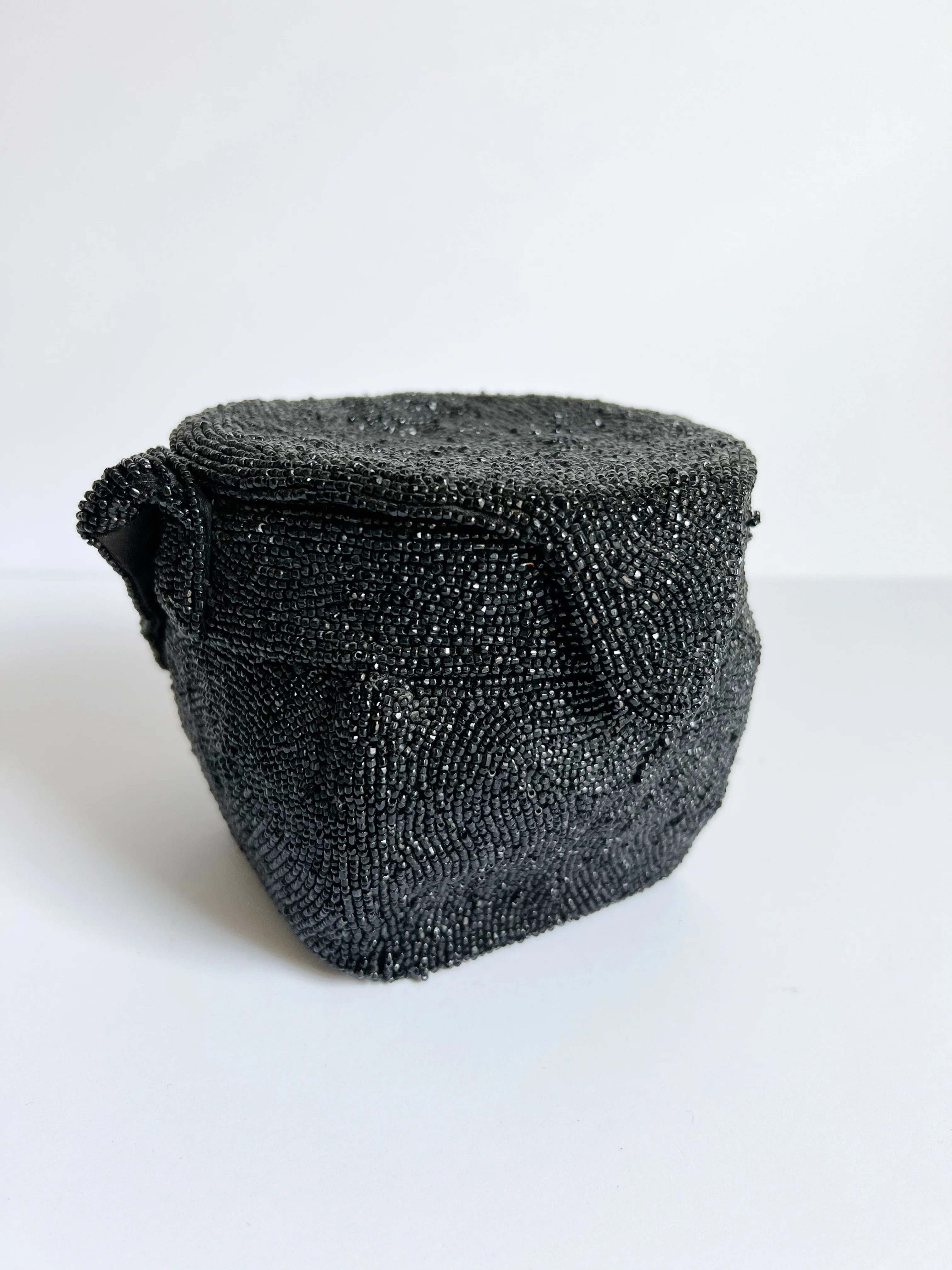 40s Black Carnival Glass Beaded Purse By K & G Charlet - Image 3
