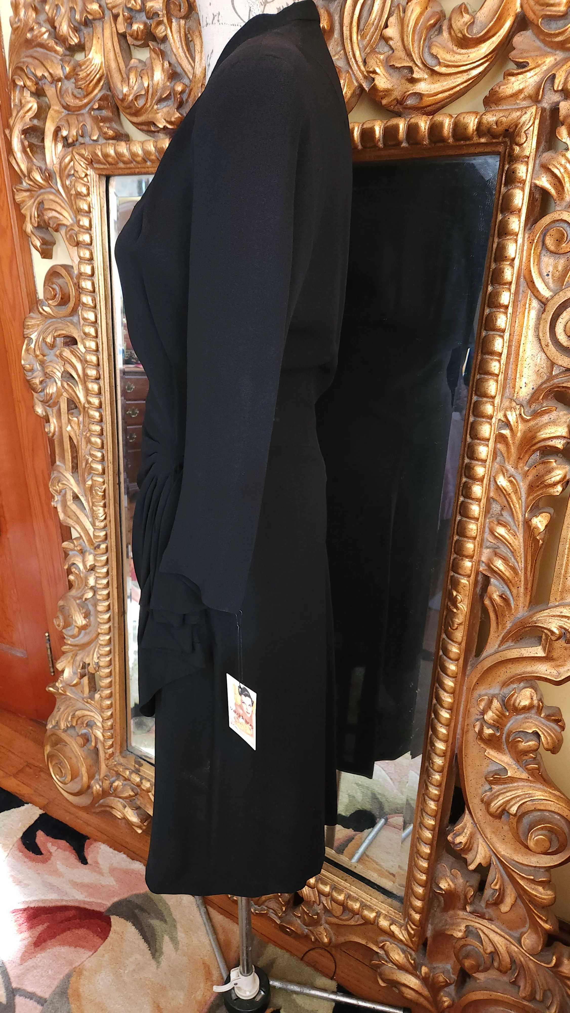 40s Black Peplum Dress With Copper Sequin Detail By Beth Paige Original - Image 4