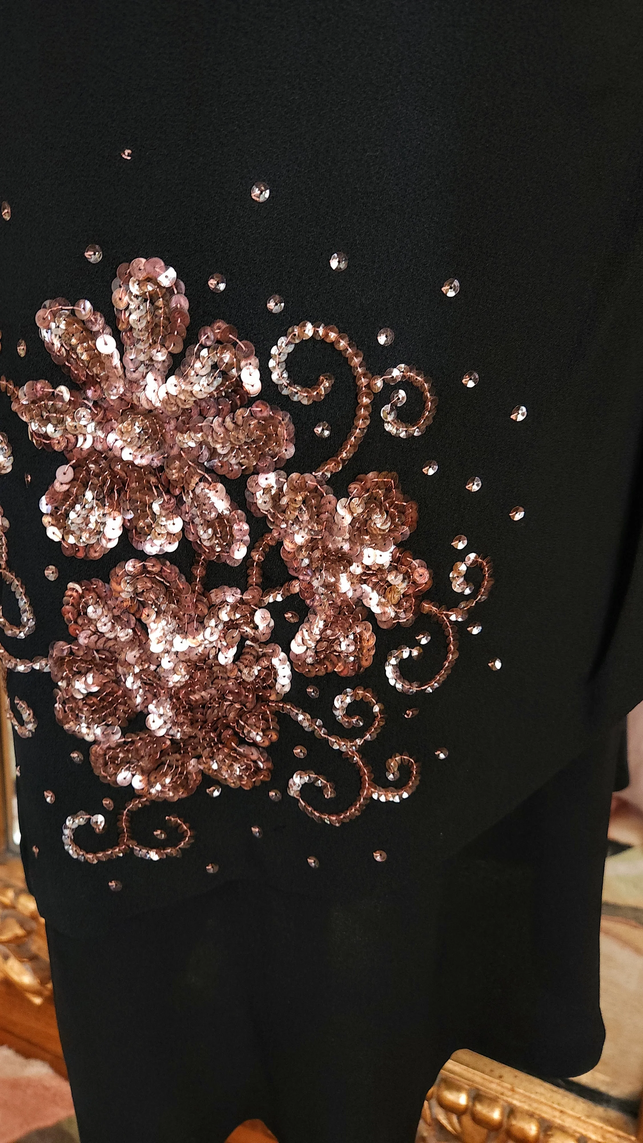 40s Black Peplum Dress With Copper Sequin Detail By Beth Paige Original - Image 5