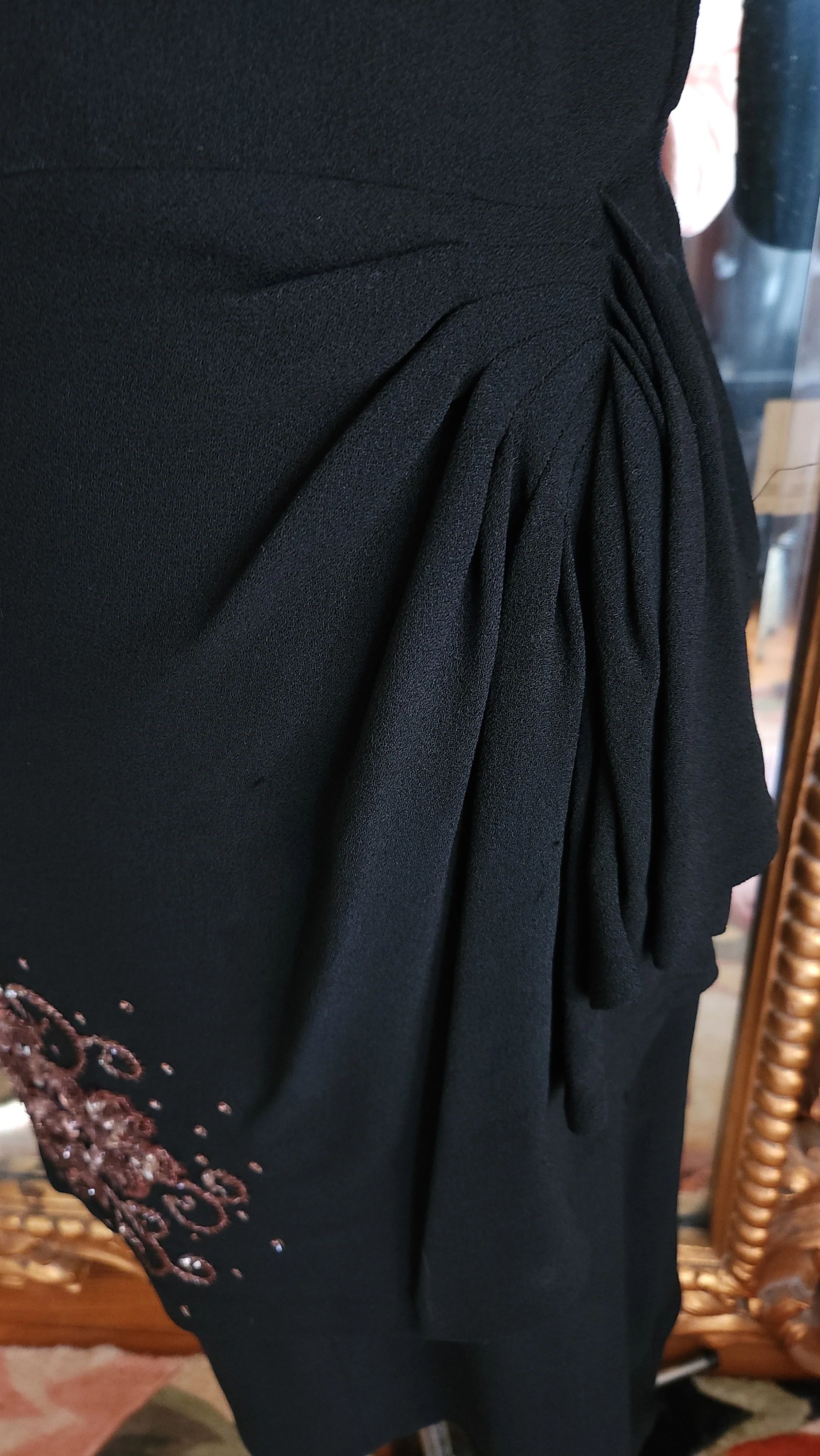 40s Black Peplum Dress With Copper Sequin Detail By Beth Paige Original - Image 7