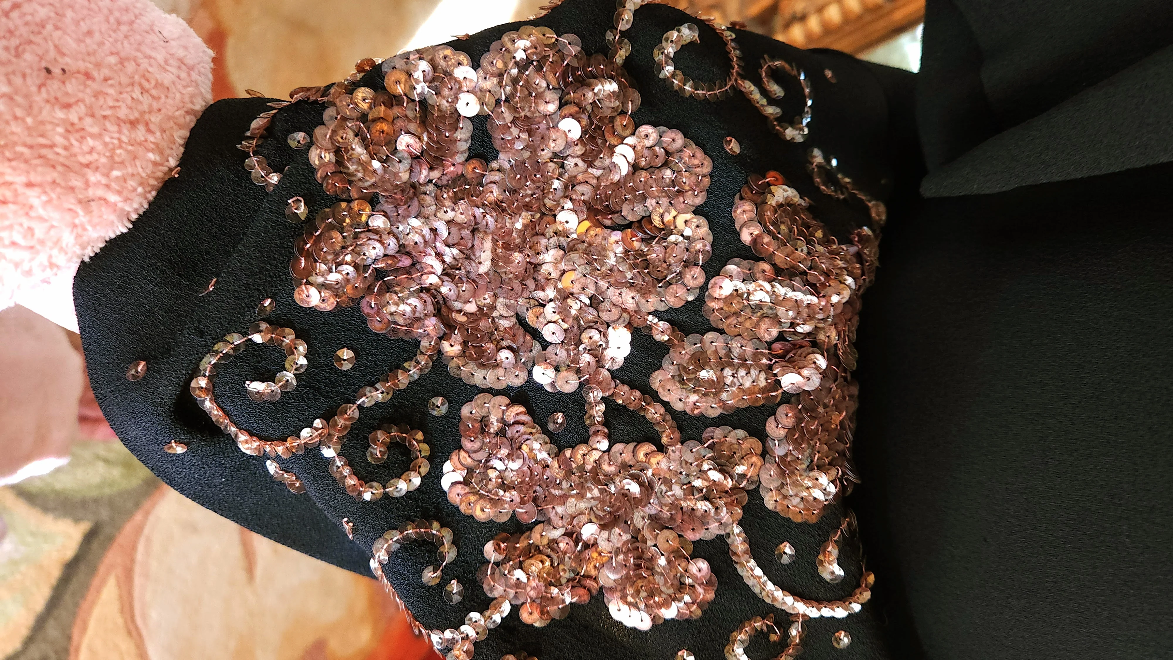 40s Black Peplum Dress With Copper Sequin Detail By Beth Paige Original - Image 8