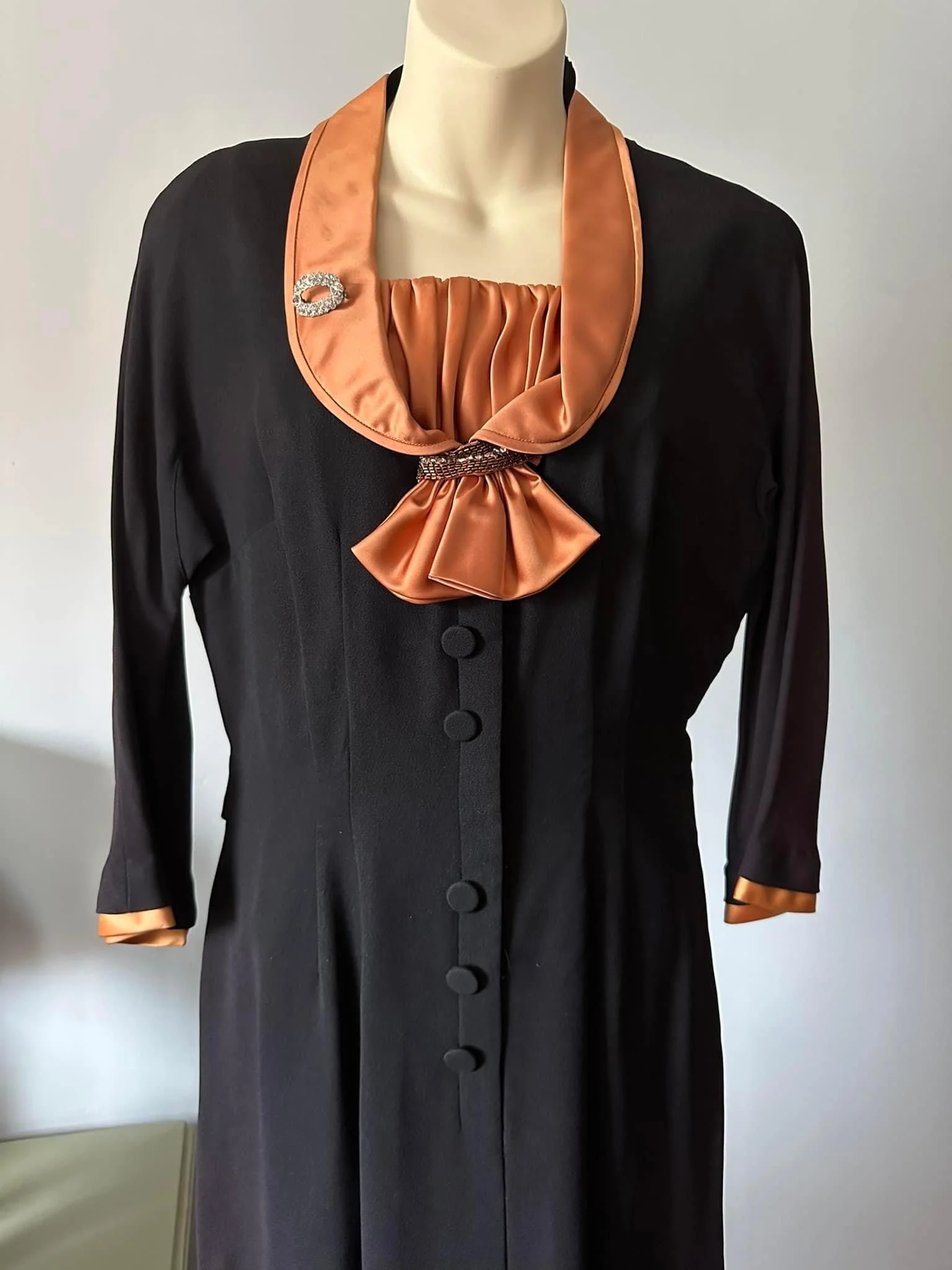 40s Black Rayon And Satin Dress By Jack Stern - Image 3