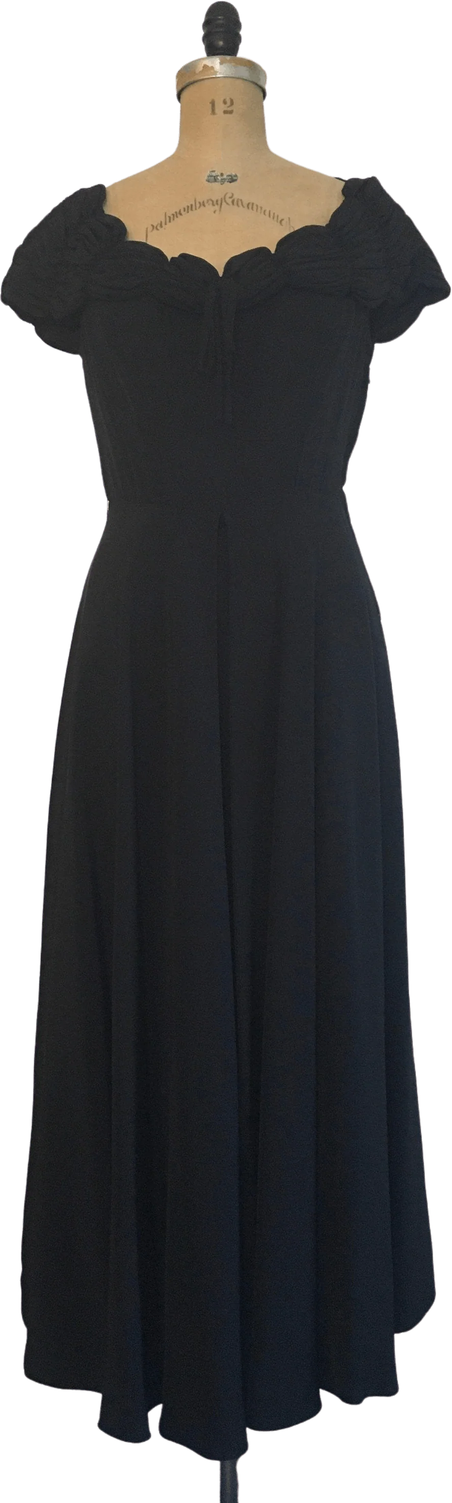 40's Black Scallop Neckline Party Dress by Capri Originals
