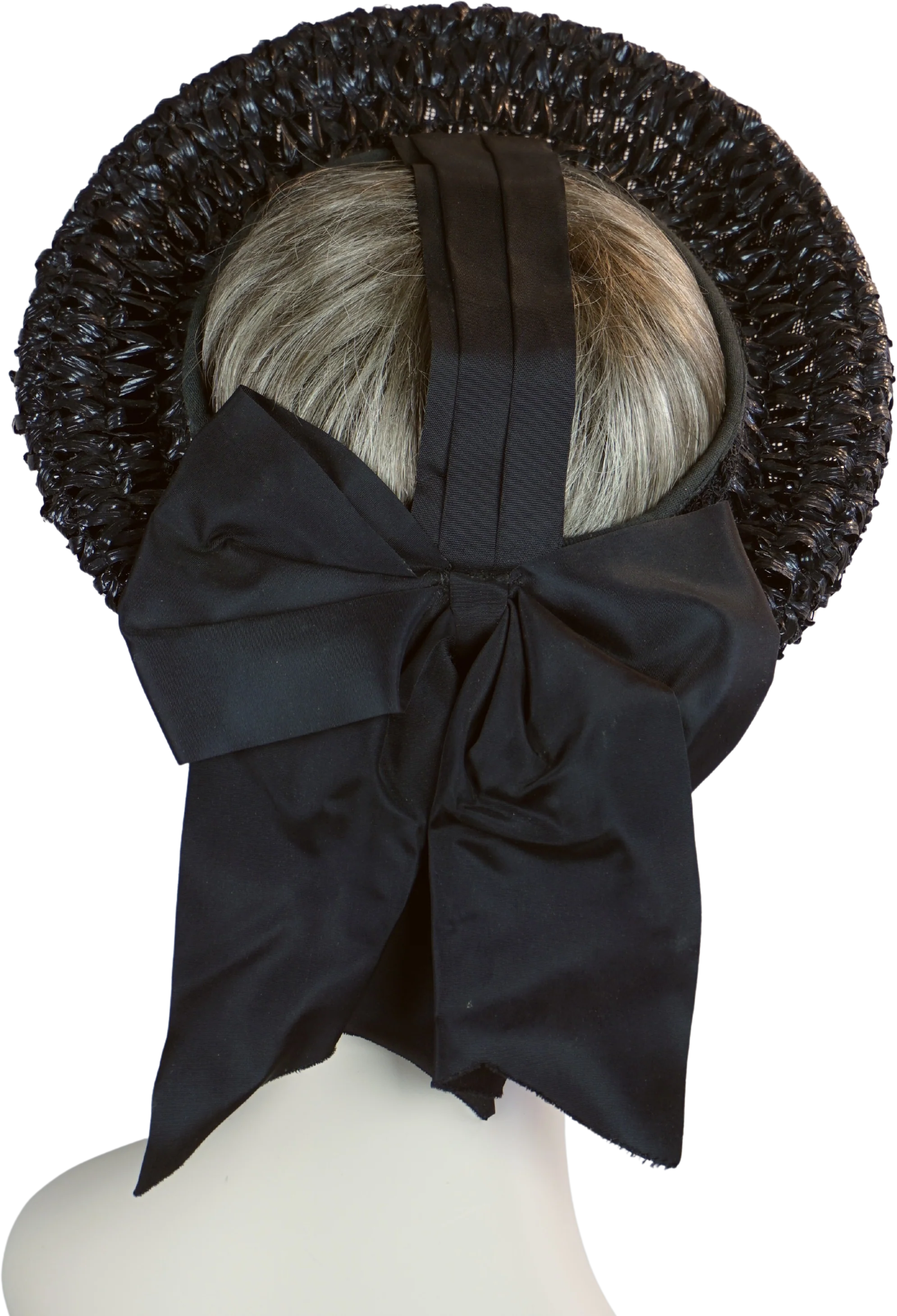 40s Black Straw Open Crown Wreath Hat - Image 2