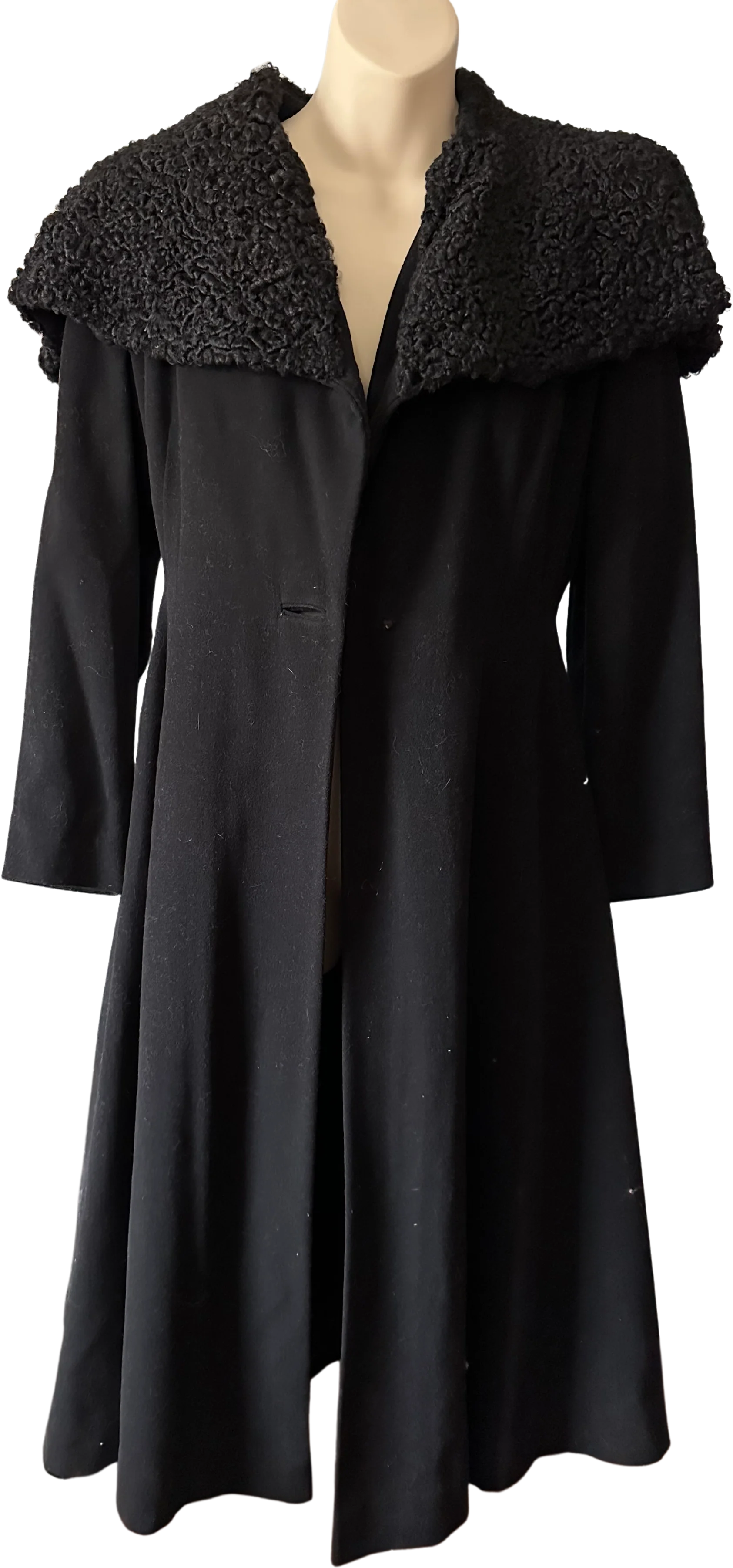 40s Black Wool And Curly Lamb Coat By Gassman