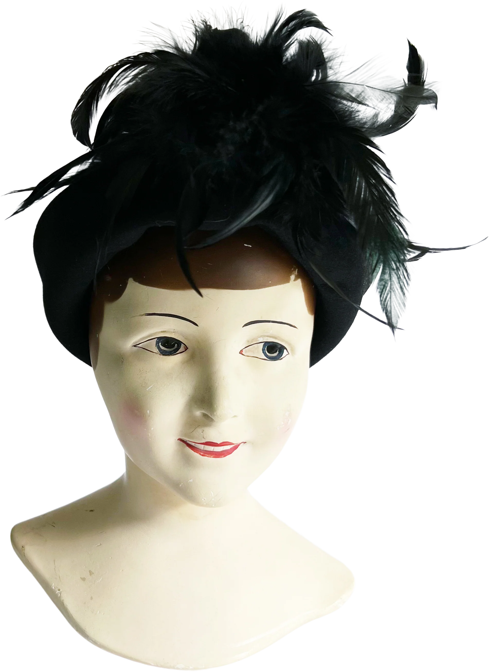 40s Black Wool Felt Derby Hat With Feathers By Lloyd's New Bedford