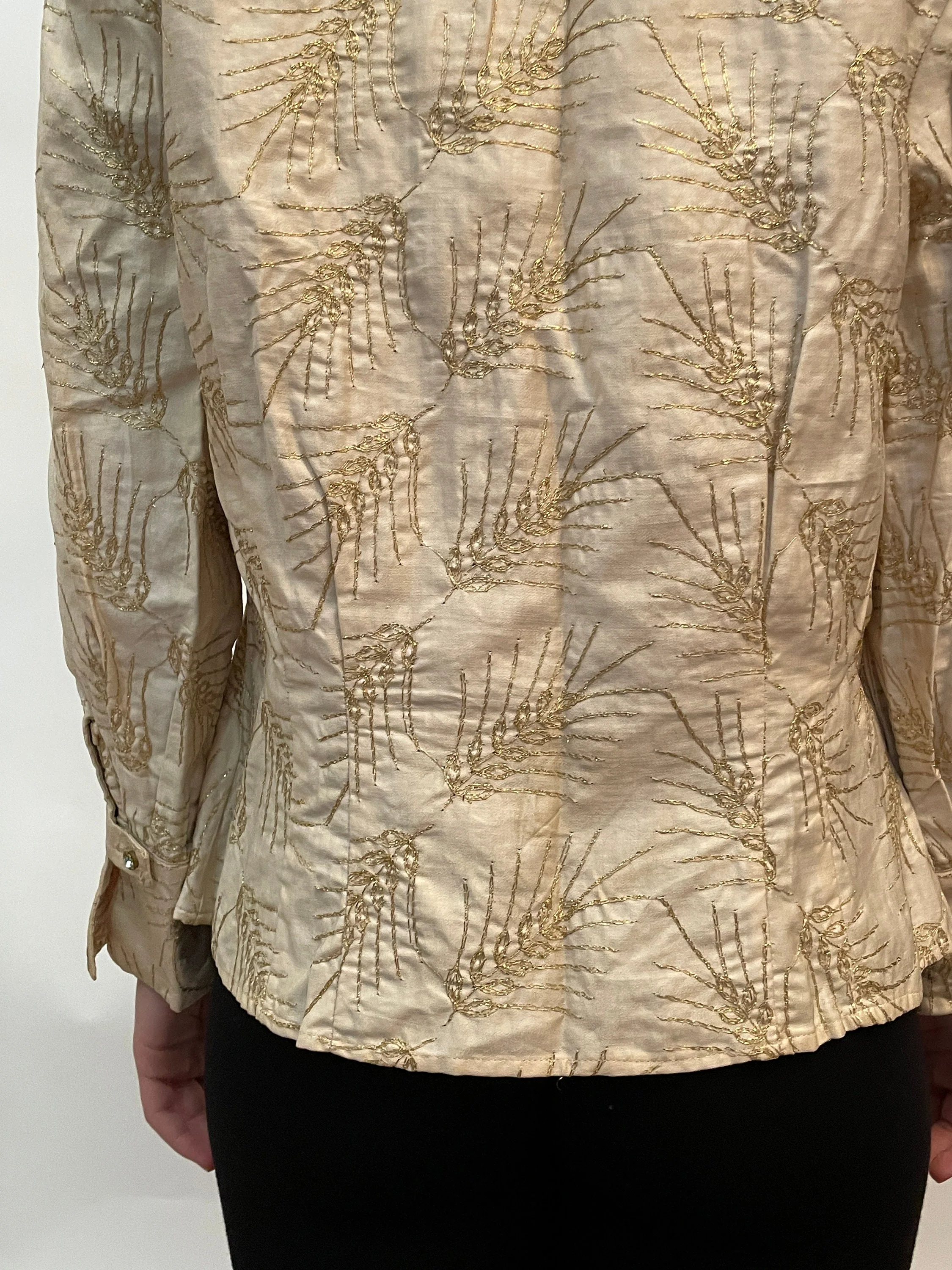 40s Blouse Rare Saréze of Miami Originals Cream with Gold Threads of Wheat Motif Blouse - Image 3