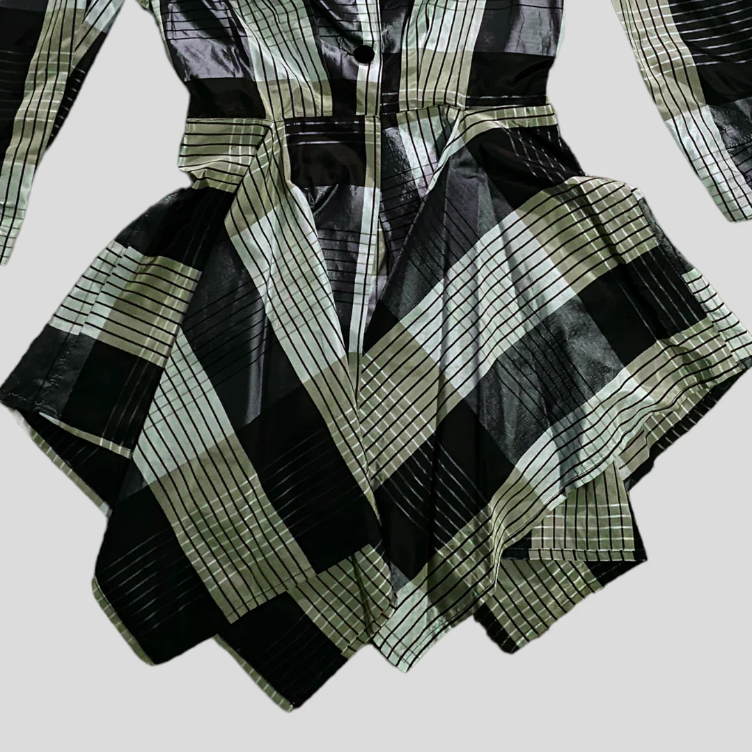 40s Blue Gray Black Plaid Wild Peplum Hostess Jacket By Ruth-Ann of Dallas - Image 3