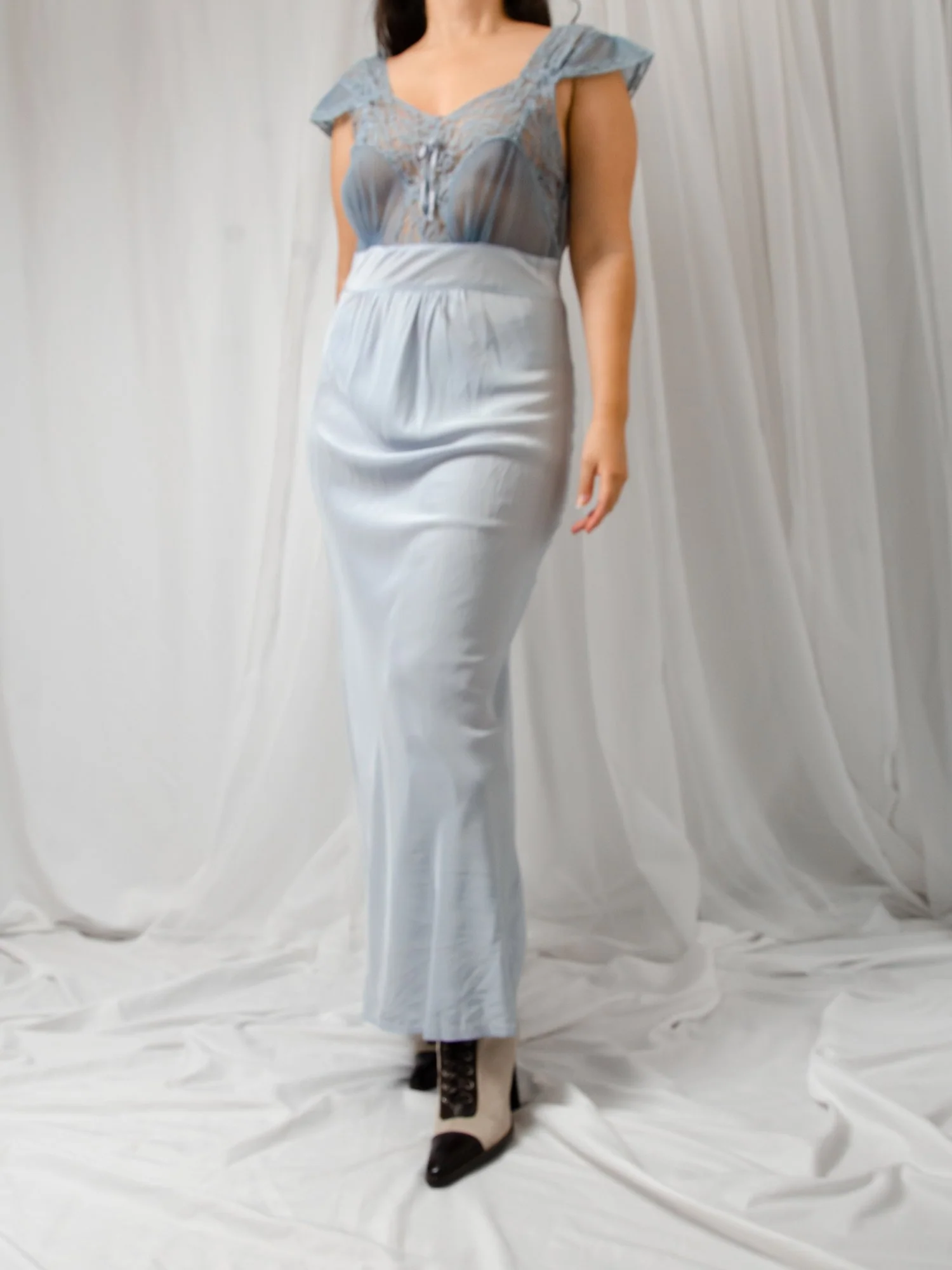 40s Blue Nightgown Slip Dress - Image 3