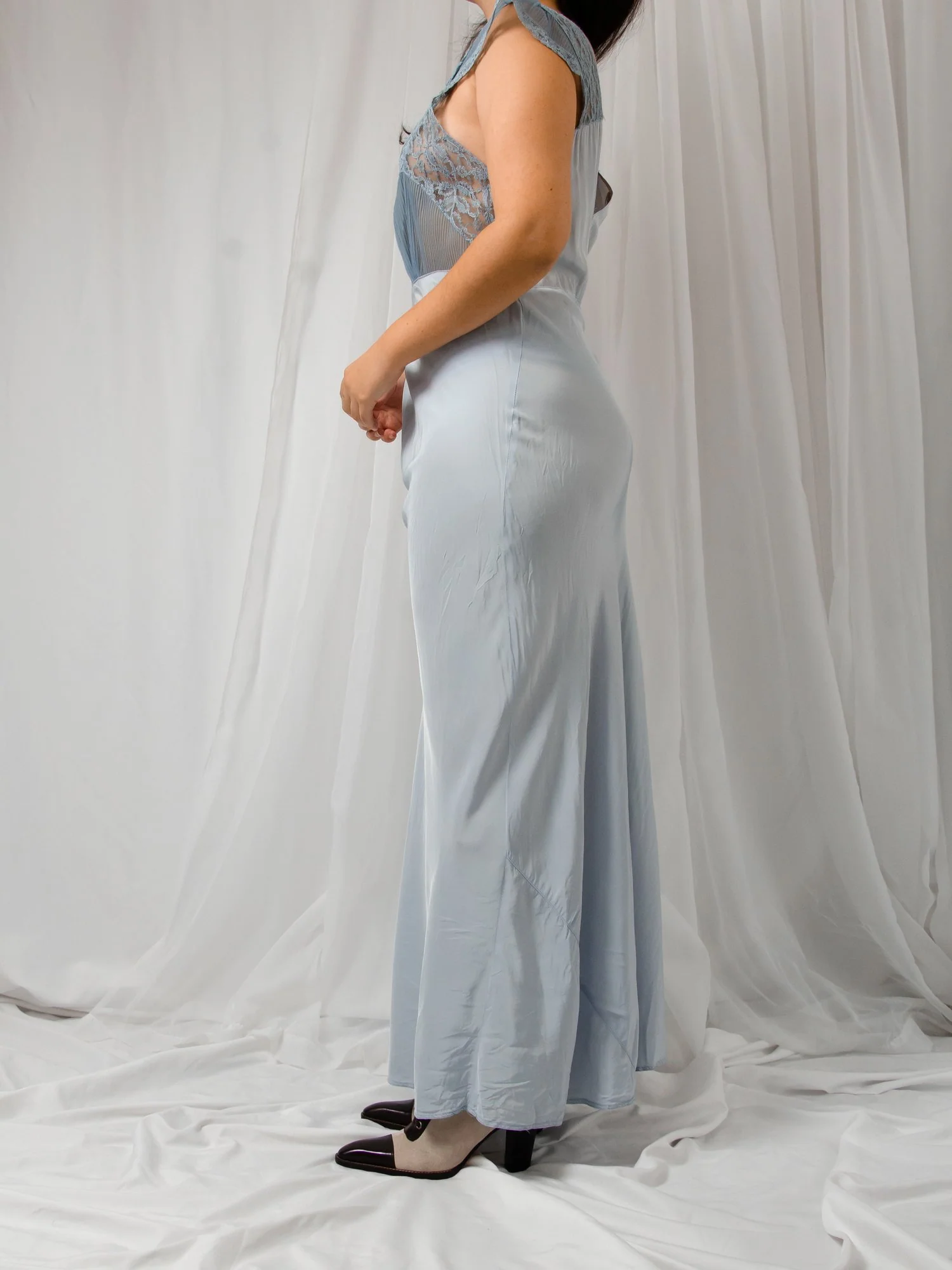 40s Blue Nightgown Slip Dress - Image 4