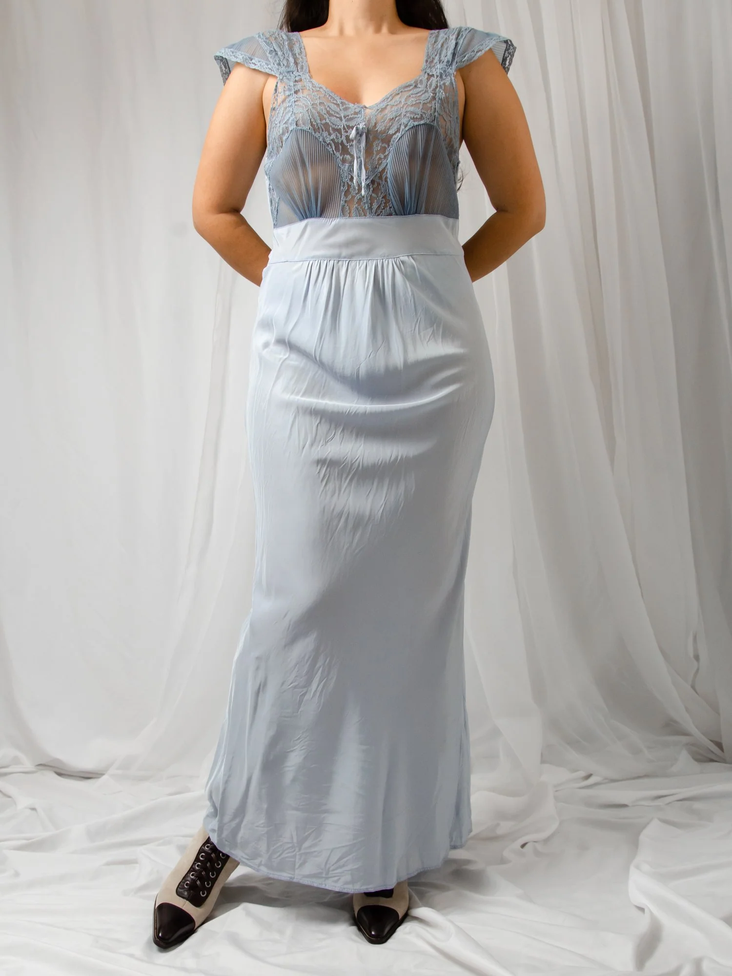 40s Blue Nightgown Slip Dress - Image 6