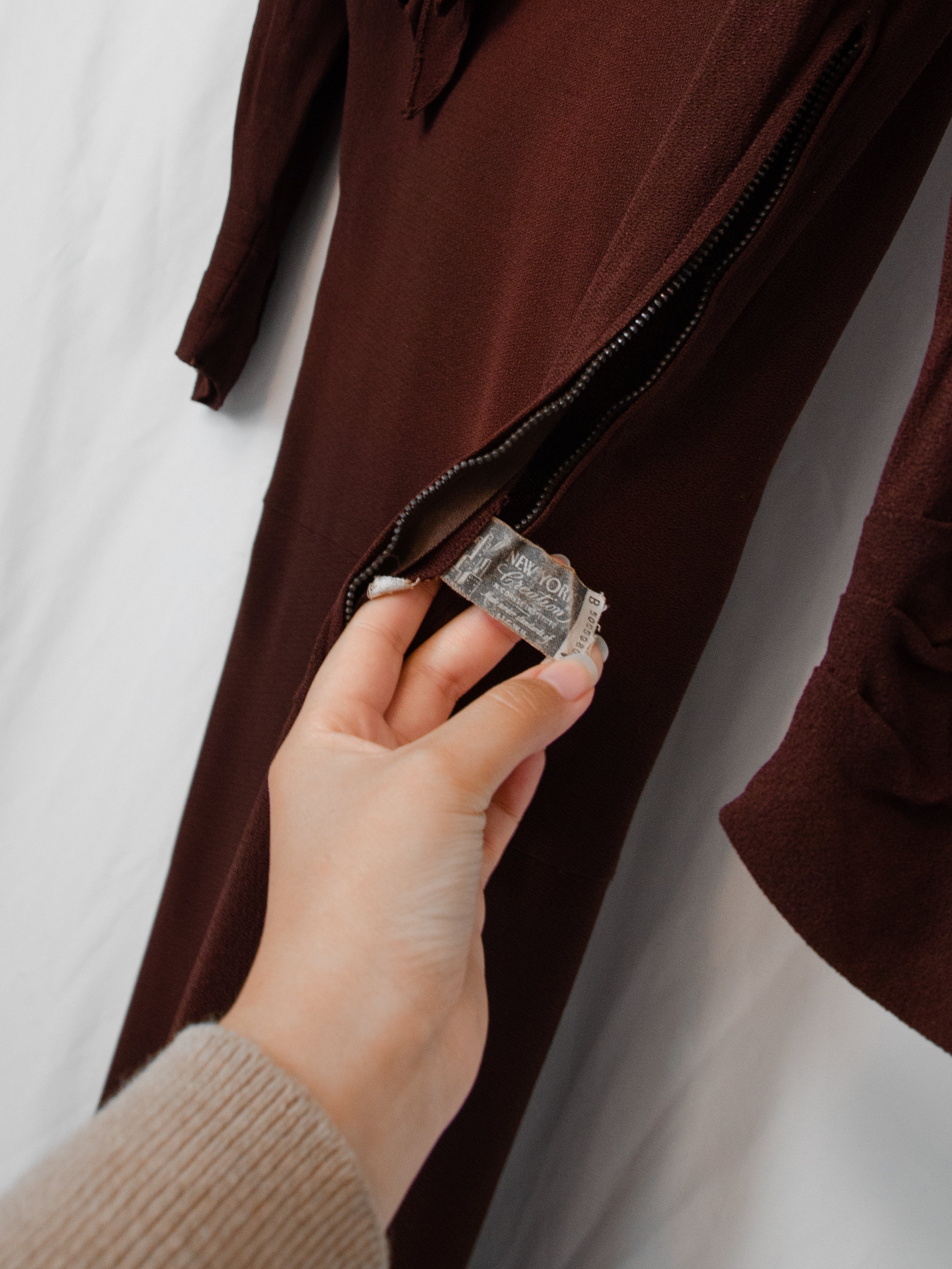40s Burgundy Rayon Crepe Dress - Image 7