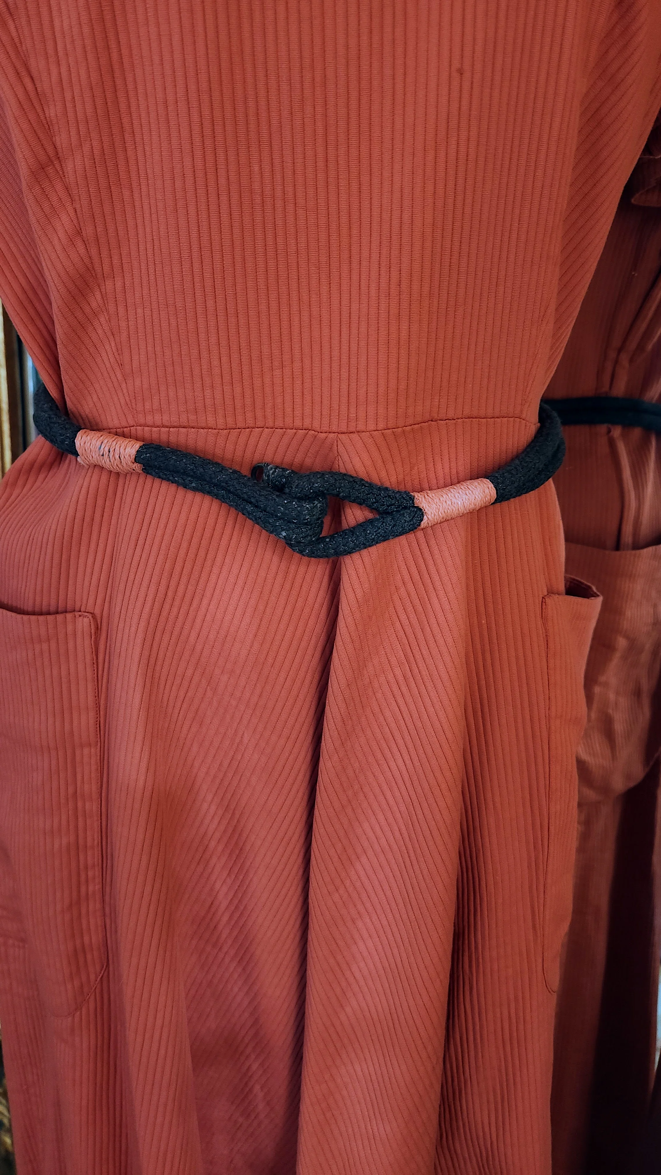 40s Burnt Coral Belted Day Dress Unique Neckline By Jennifer Petites - Image 7