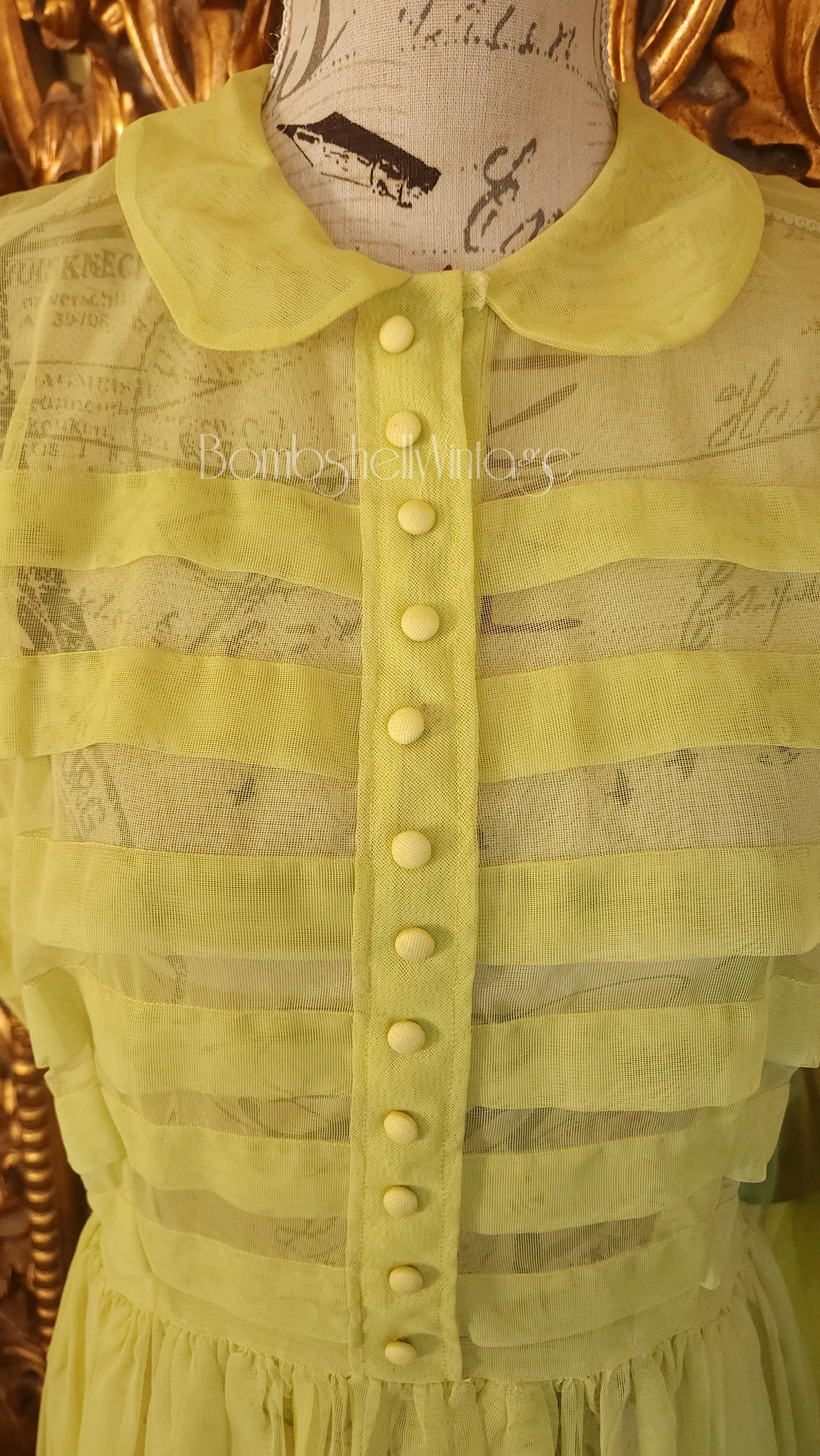 40s Chartrues Sheer Nylon Bridesmaid Gown - Image 5