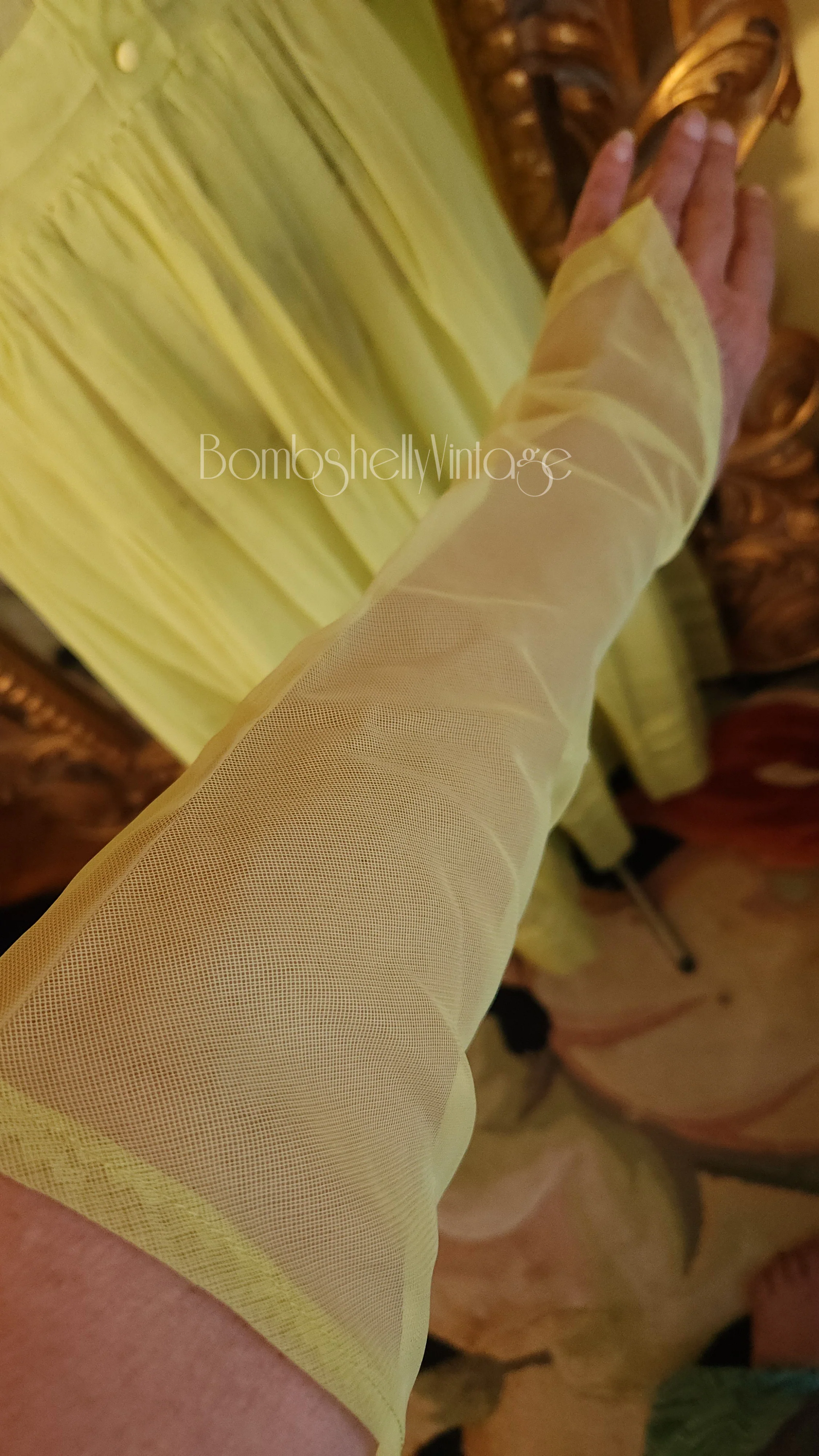 40s Chartrues Sheer Nylon Bridesmaid Gown - Image 7