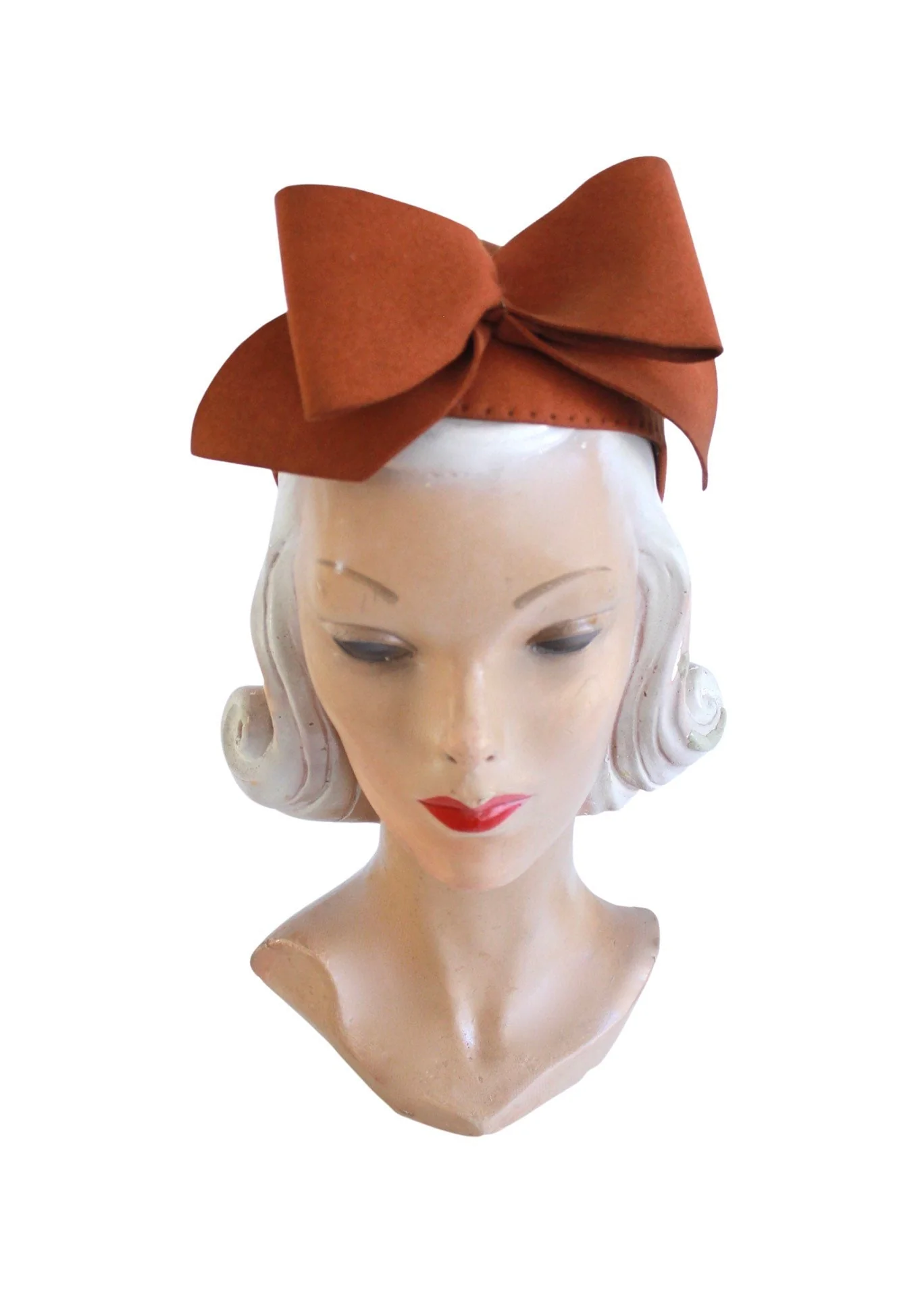 40s Cinnamon Orange Bow Turban Autumn Hat Juliet Cap - Image 4