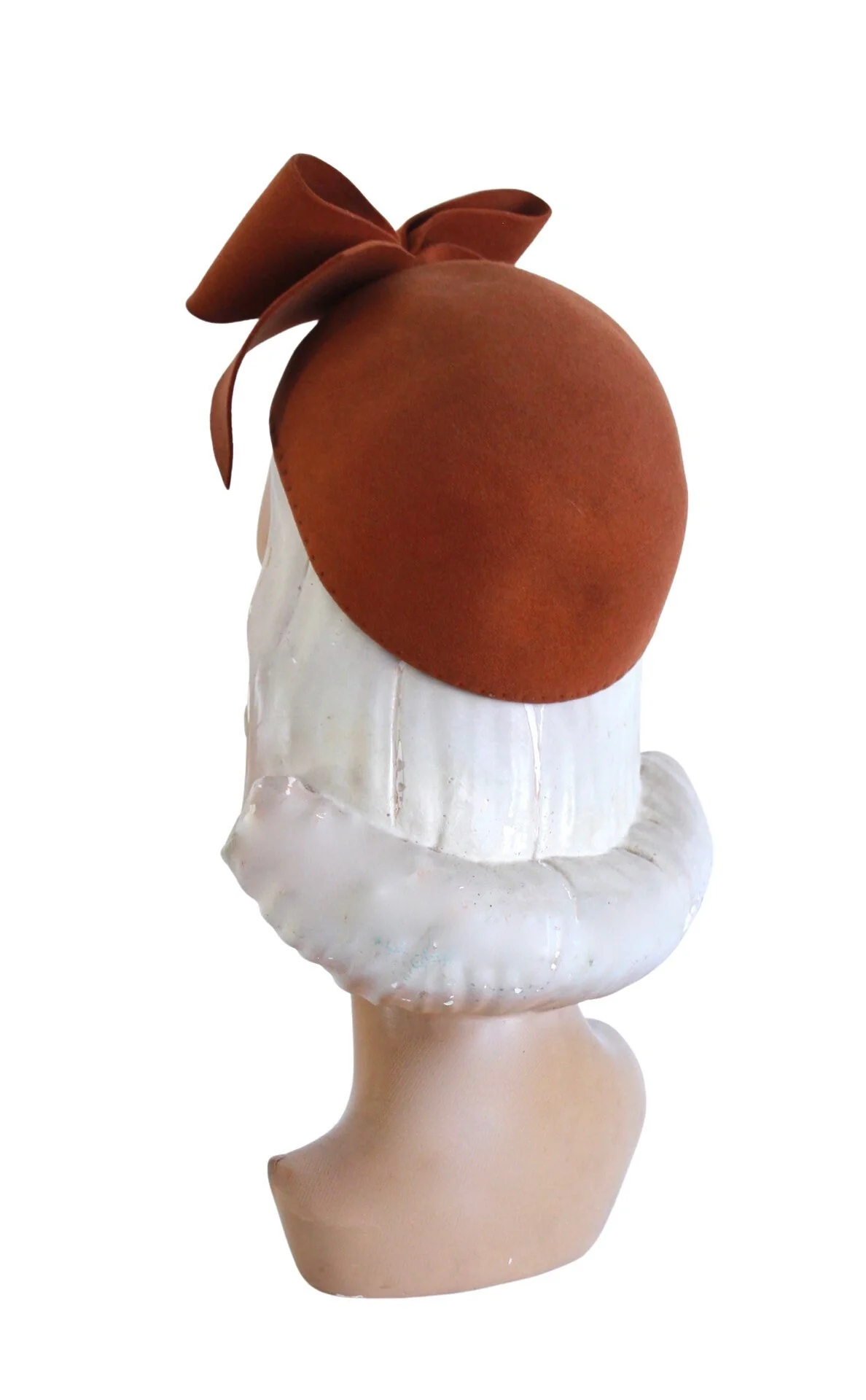 40s Cinnamon Orange Bow Turban Autumn Hat Juliet Cap - Image 7