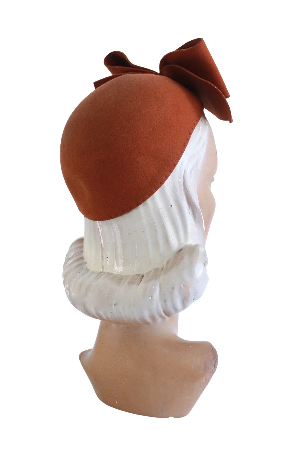 40s Cinnamon Orange Bow Turban Autumn Hat Juliet Cap - Image 9