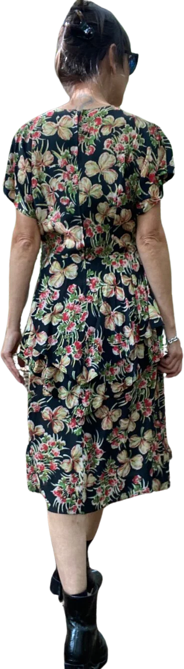 40s Cold Rayon Floral Peplum Dress - Image 2