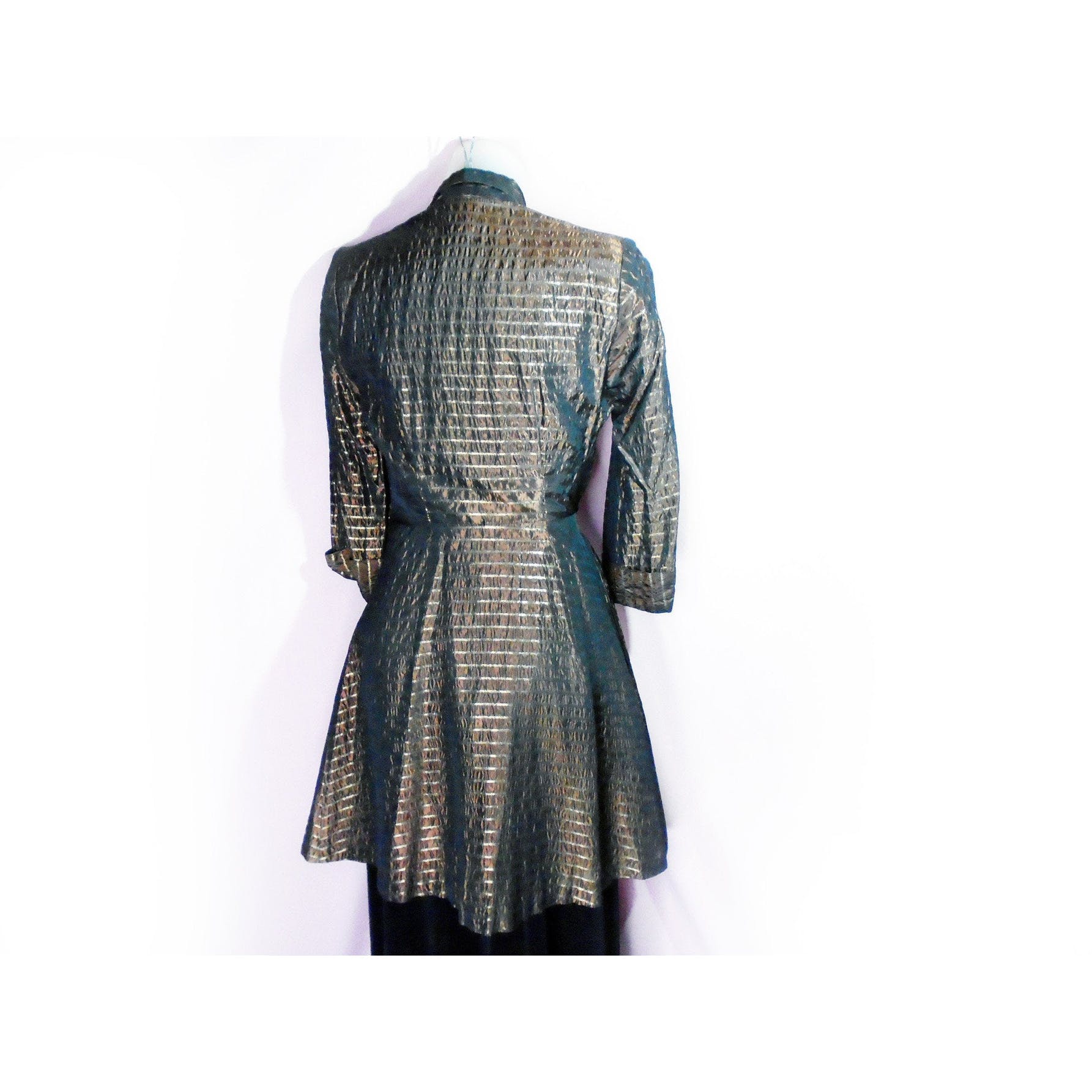 40s Copper Taffeta Evening Jacket, Metallic Mini Dress By Delro - Image 2