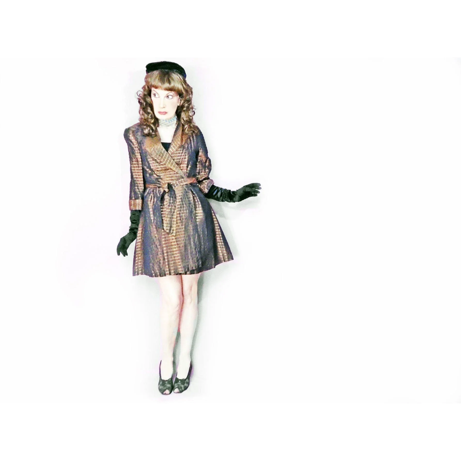 40s Copper Taffeta Evening Jacket, Metallic Mini Dress By Delro - Image 5