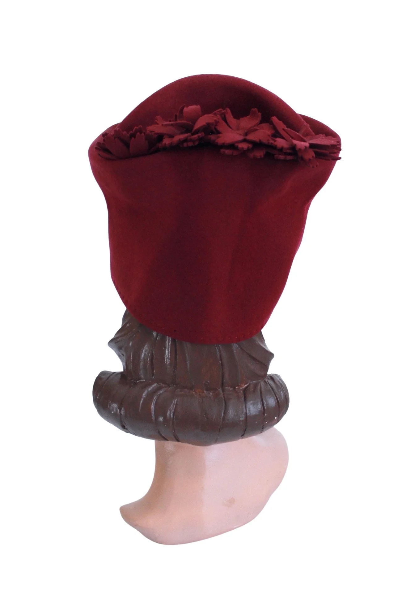 40s Cranberry Red Hat with Felt Leaves - Image 6