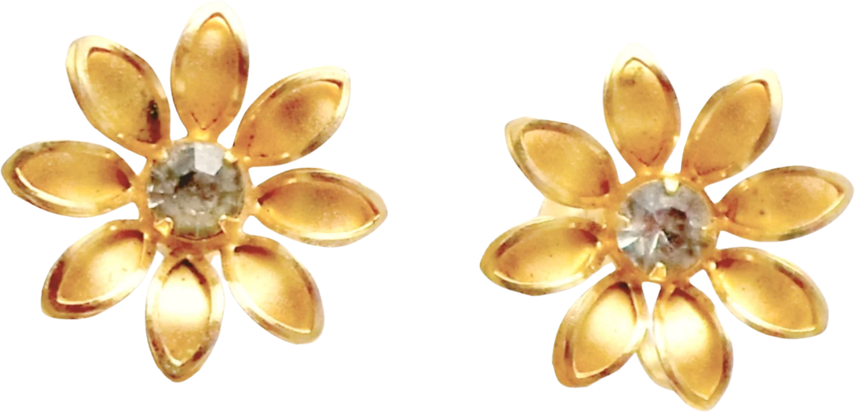 40s Earrings Goldtone Flower Aqua Screwback By B & N Co Bugbee and Niles Co