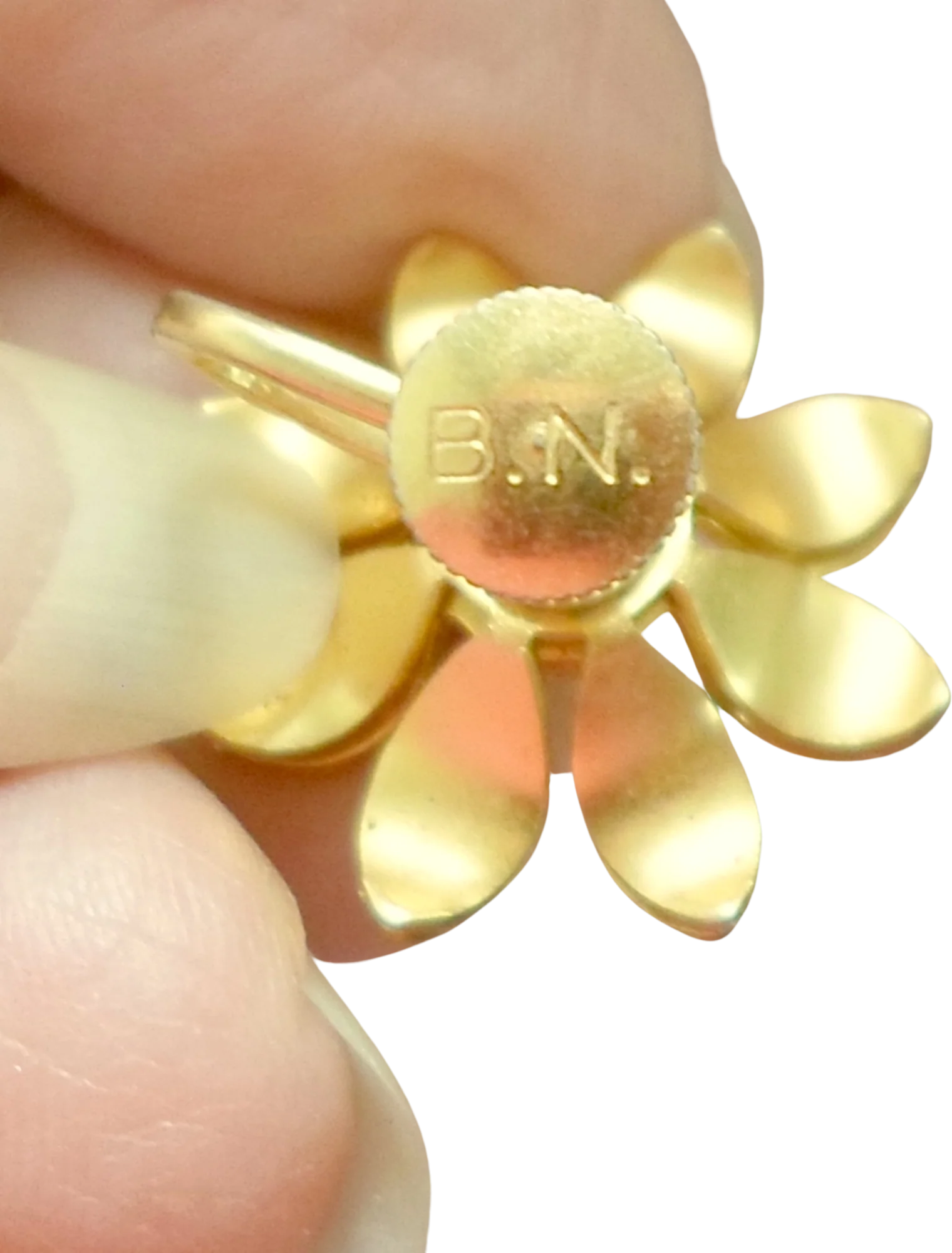 40s Earrings Goldtone Flower Aqua Screwback By B & N Co Bugbee and Niles Co - Image 2