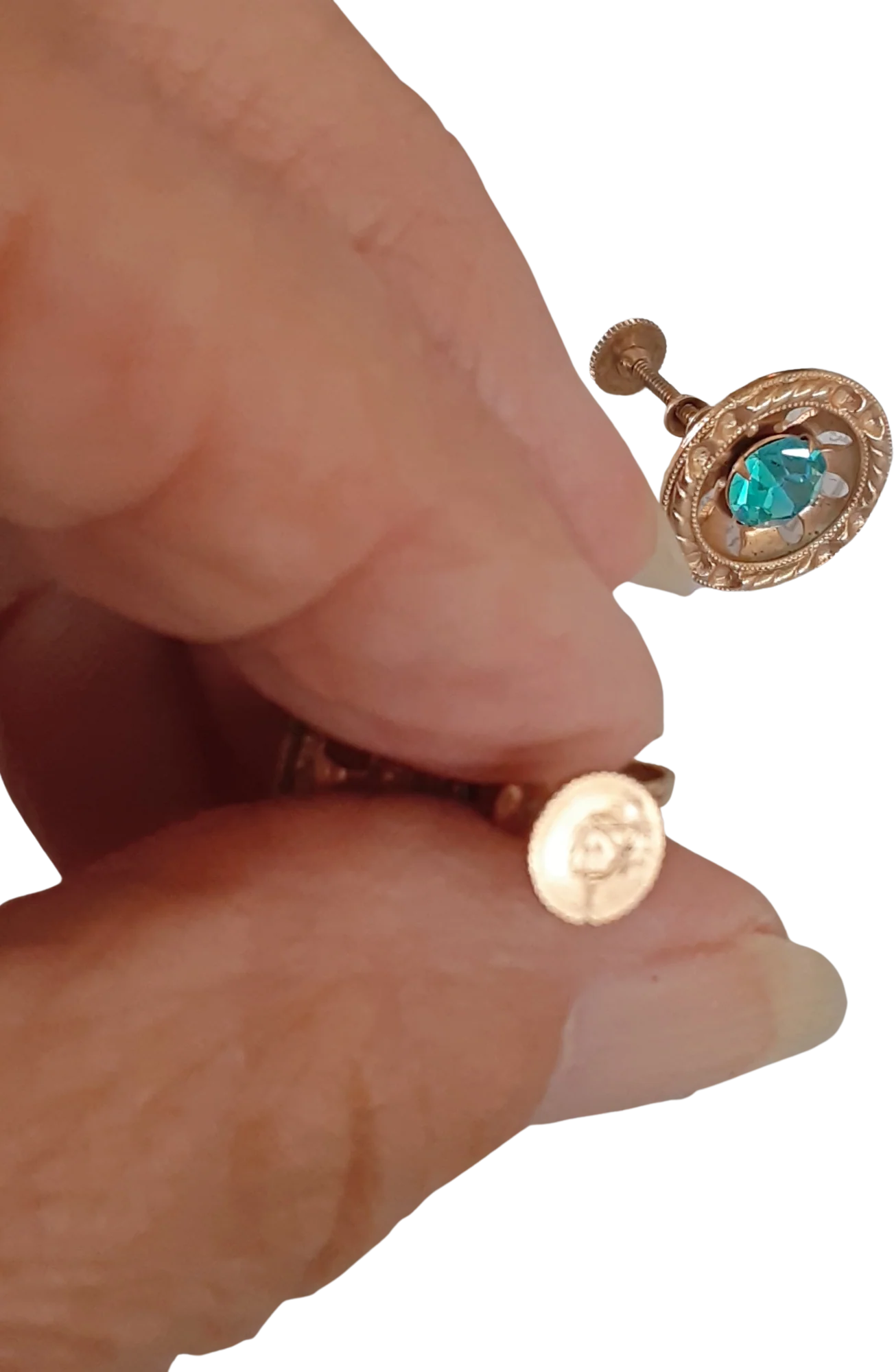40s Earrings Screwback Aqua Rhinestone Goldtone By Vargas - Image 2