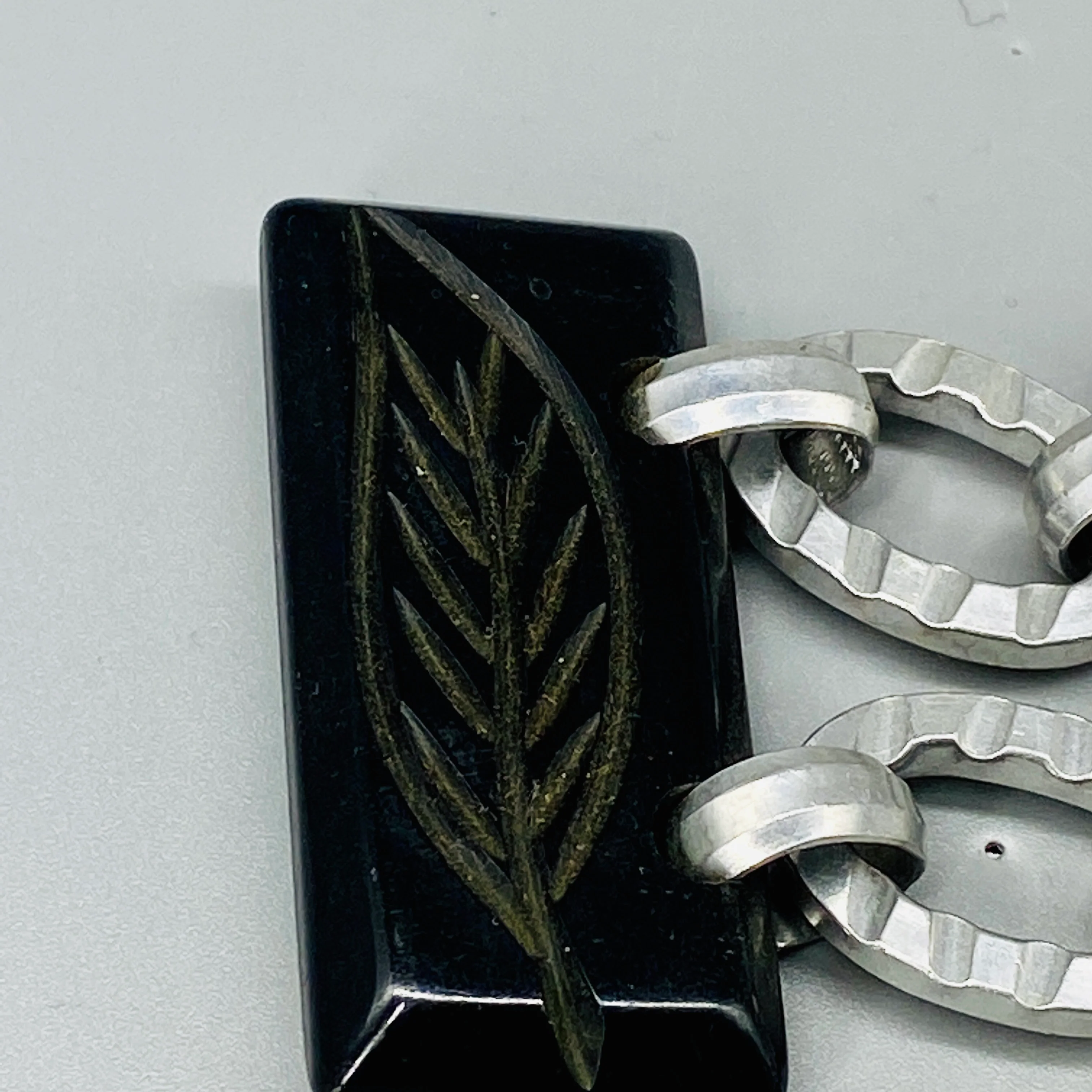 40s Elaborate Two Part Belt Buckle Silver And Bakelite - Image 5