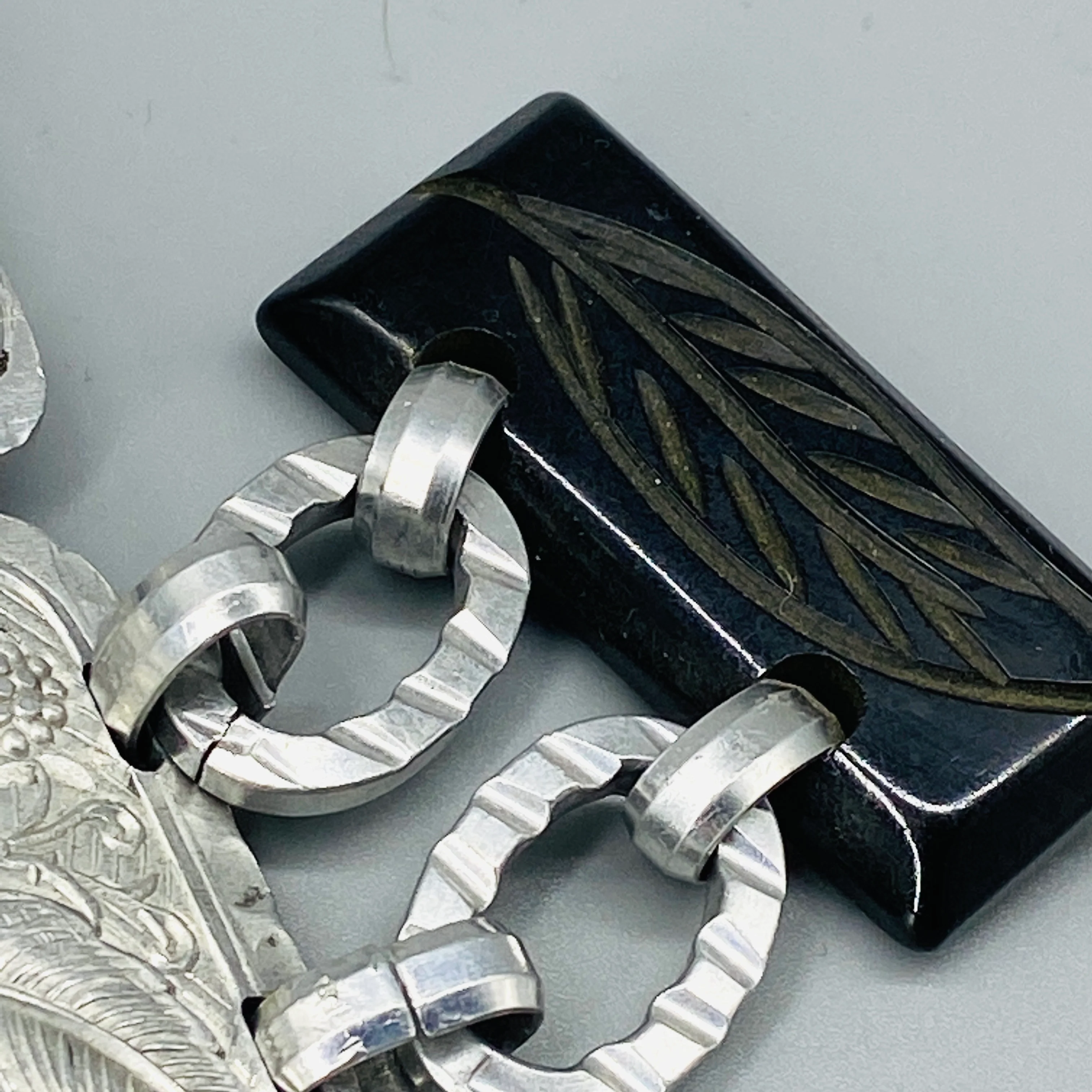40s Elaborate Two Part Belt Buckle Silver And Bakelite - Image 6