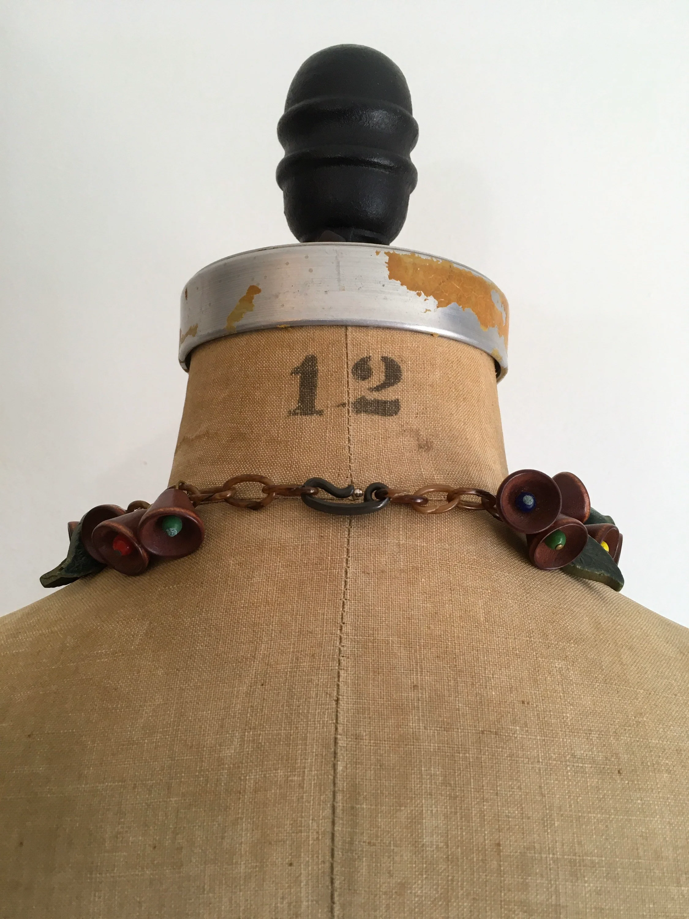 40's Wooden Bells and Leaves Celluloid Necklace by Frank Hess for Miriam Haskell - Image 3