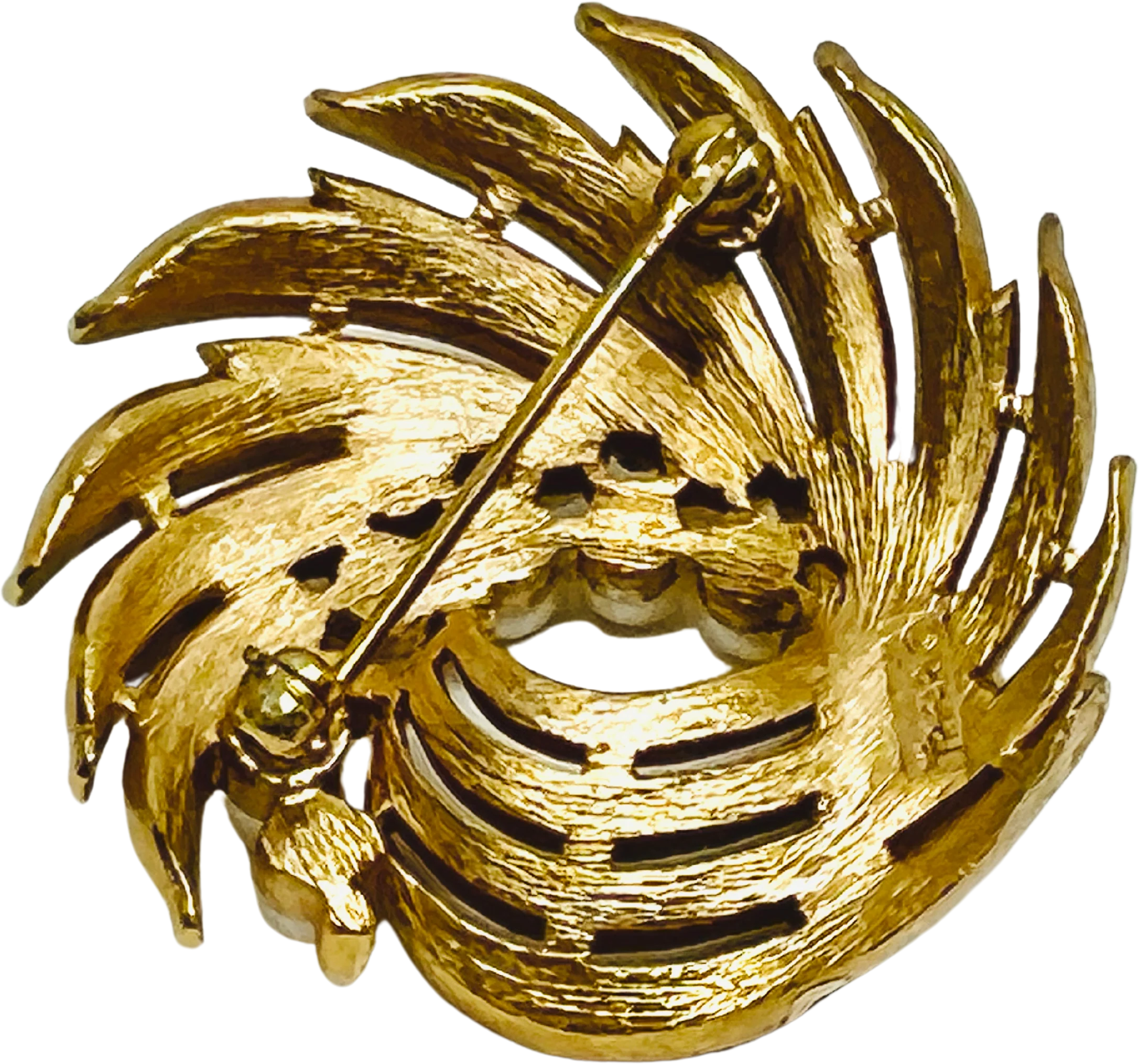 40s Gold Tone Faux Pearl Pin Swirl Estate Mid Century By Crown Trifari - Image 2